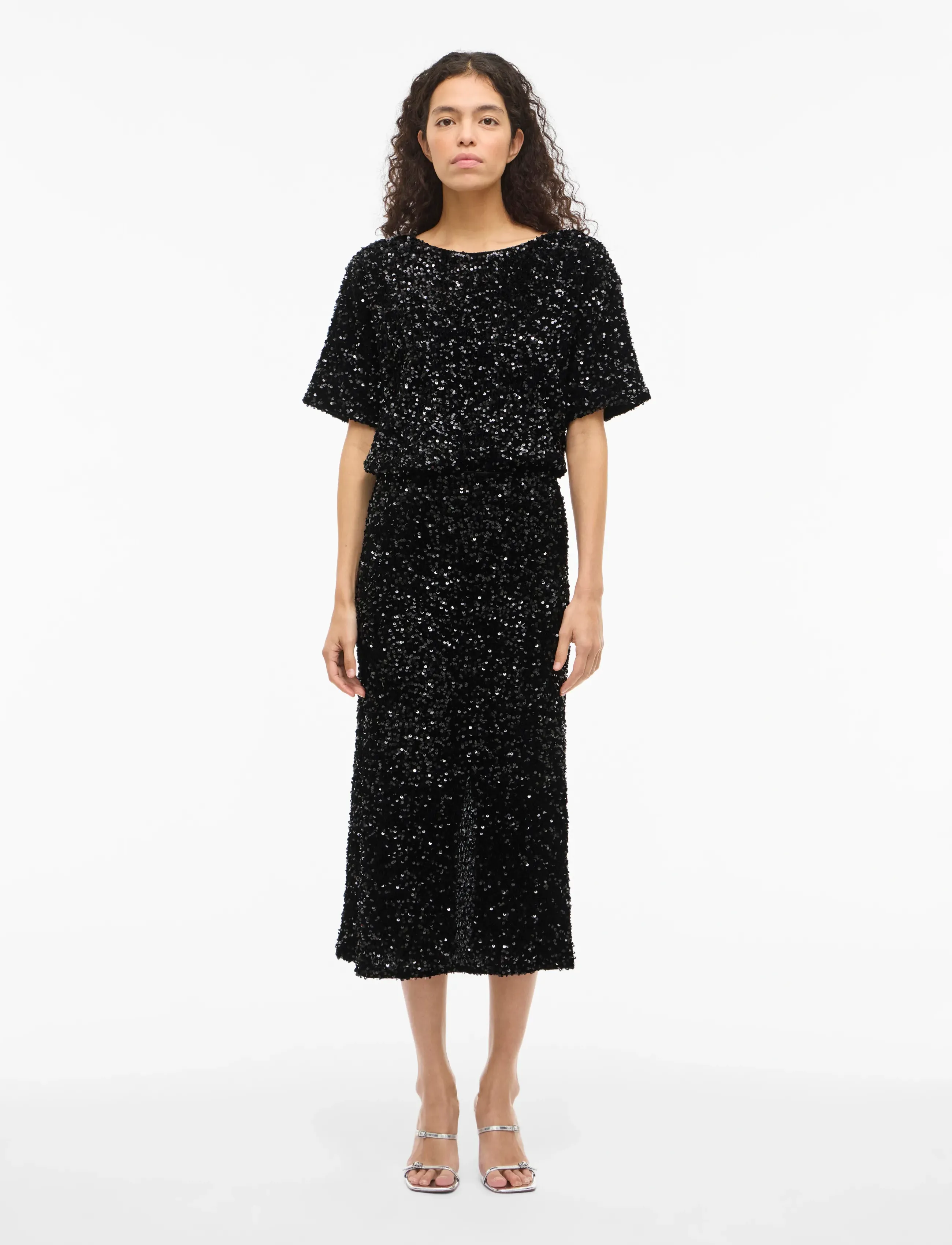 Vila - VIFAITH HW MIDI SEQUIN SKIRT/1 - sequin skirts - black beauty - 4