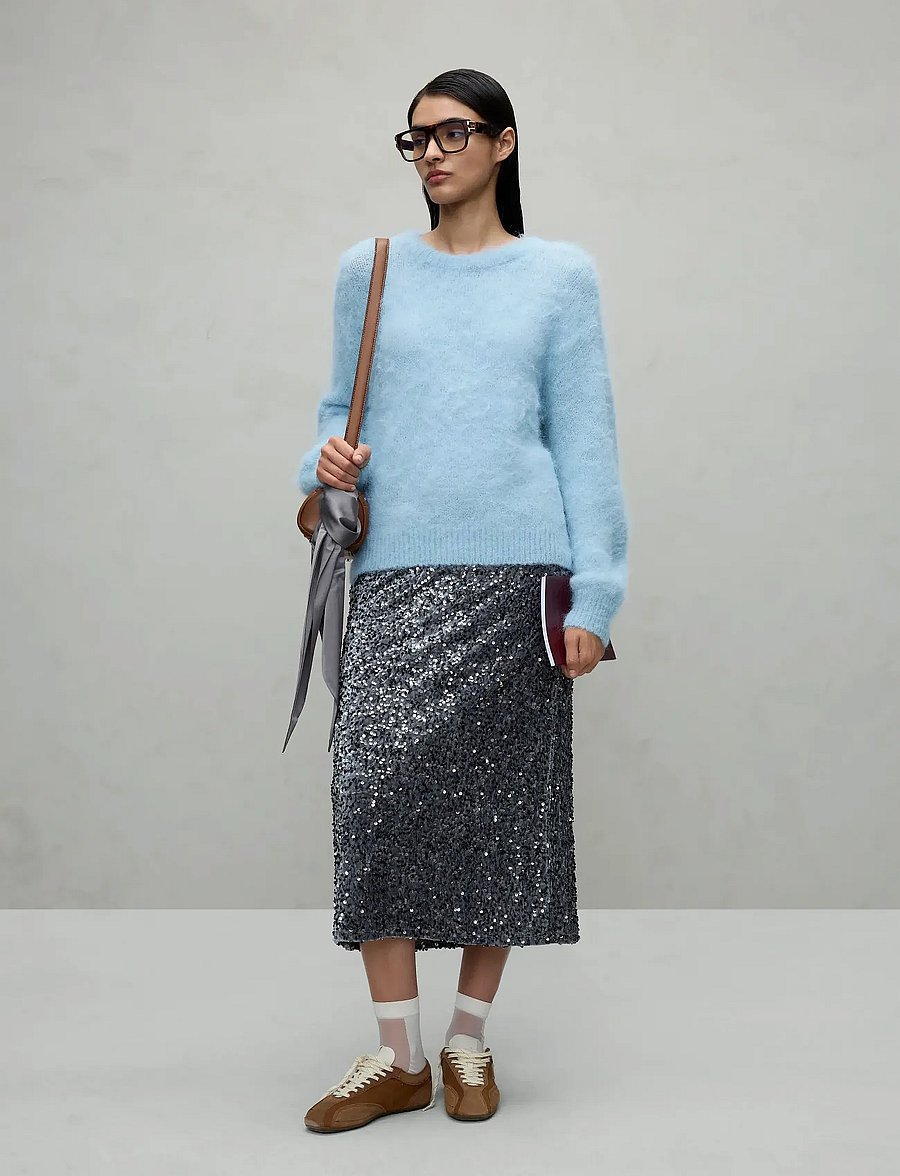Vila - VIFAITH HW MIDI SEQUIN SKIRT/1 - svārki ar fliteriem - poppy seed - 2