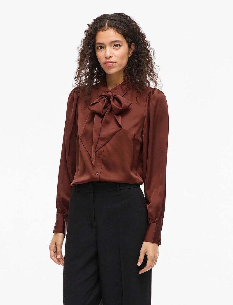 Vila - VILUCHA L/S SHIRT/BFS - pitkähihaiset kauluspaidat - cherry mahogany - 0