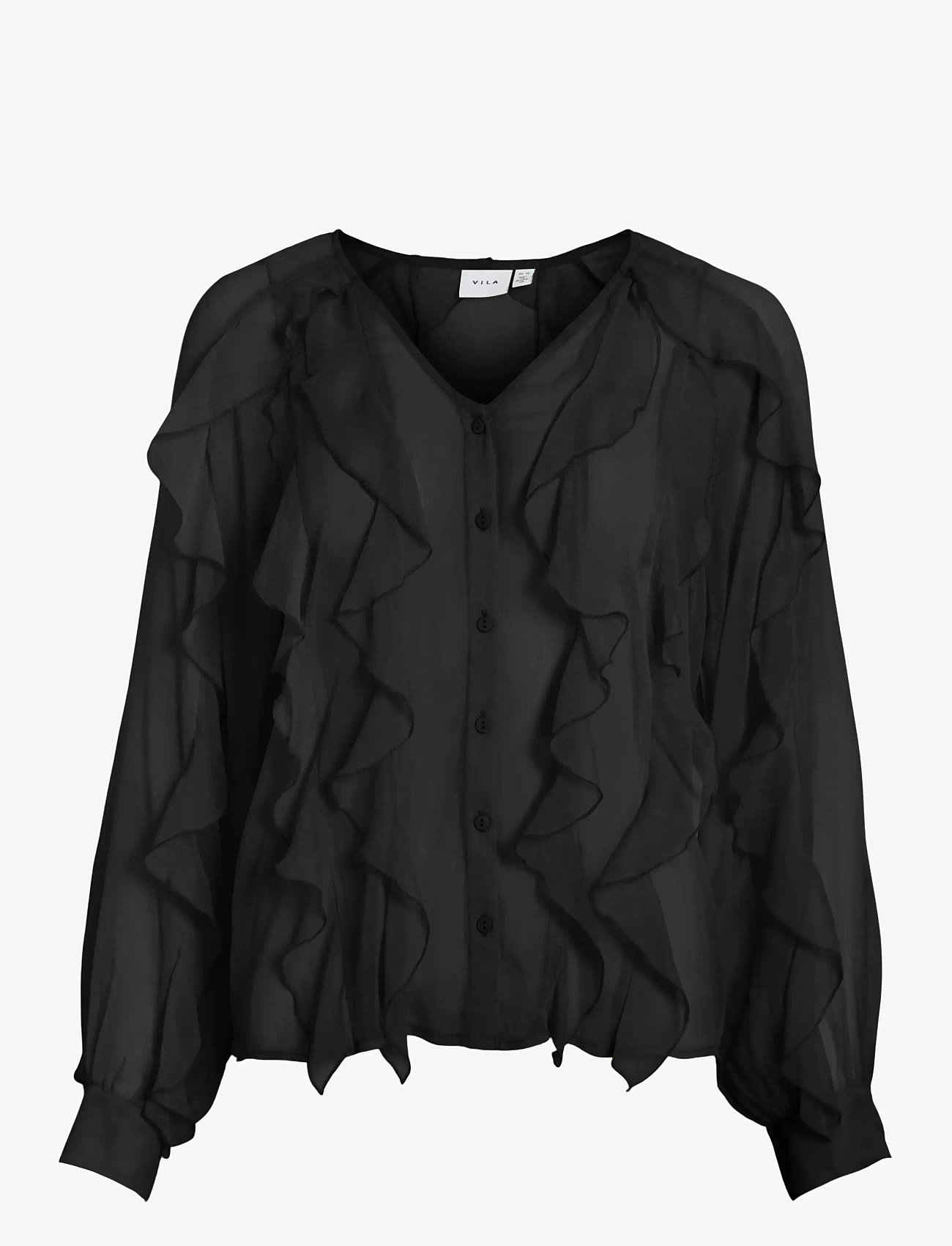 Vila - VIMITALLA V-NECK L/S FLOUNCE SHIRT - pikkade varrukatega särgid - black beauty - 0