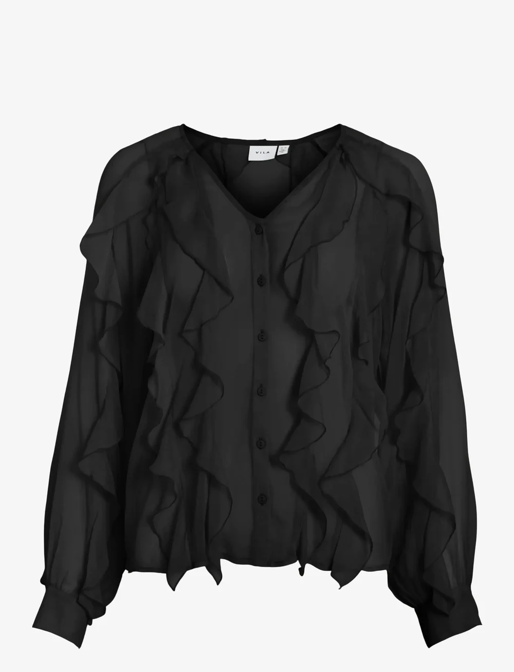 Vila - VIMITALLA V-NECK L/S FLOUNCE SHIRT - langærmede skjorter - black beauty - 0