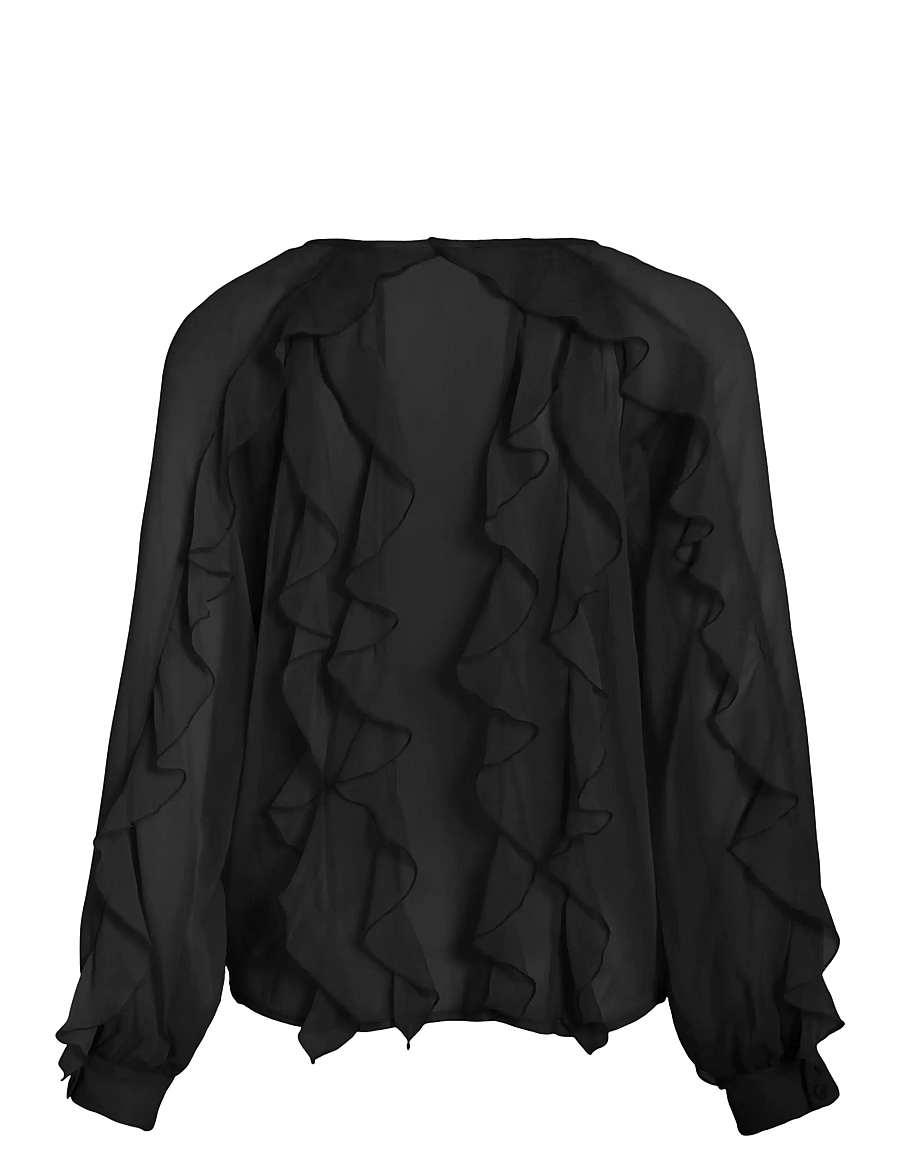 Vila - VIMITALLA V-NECK L/S FLOUNCE SHIRT - långärmade skjortor - black beauty - 1