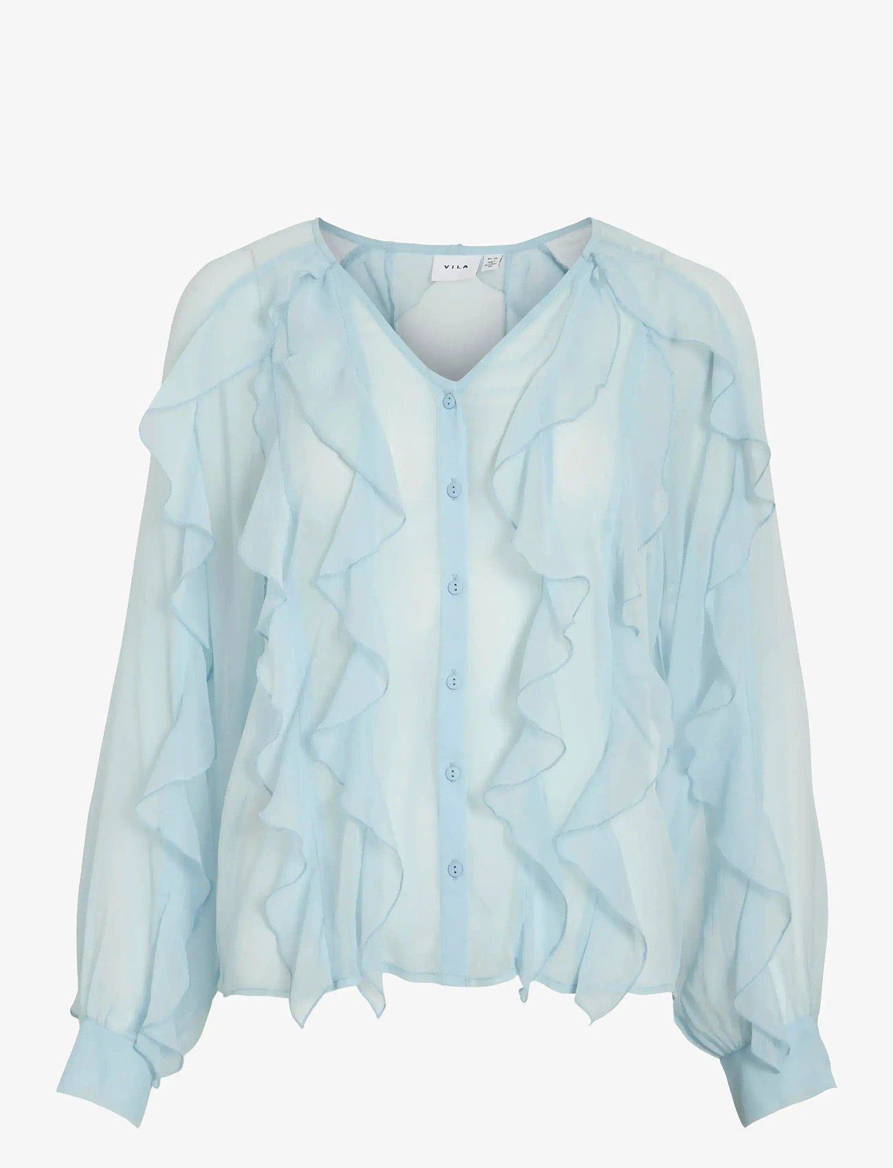 Vila - VIMITALLA V-NECK L/S FLOUNCE SHIRT - långärmade skjortor - winter sky - 0