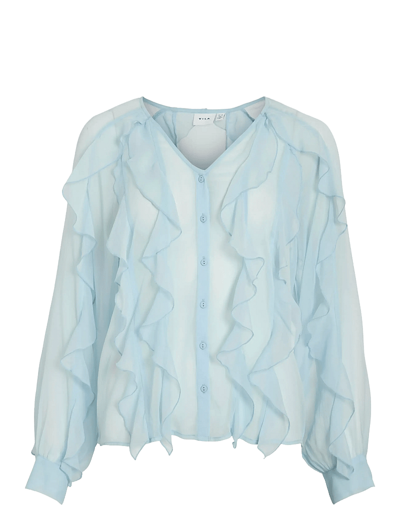 Vila - VIMITALLA V-NECK L/S FLOUNCE SHIRT - långärmade skjortor - winter sky - 0