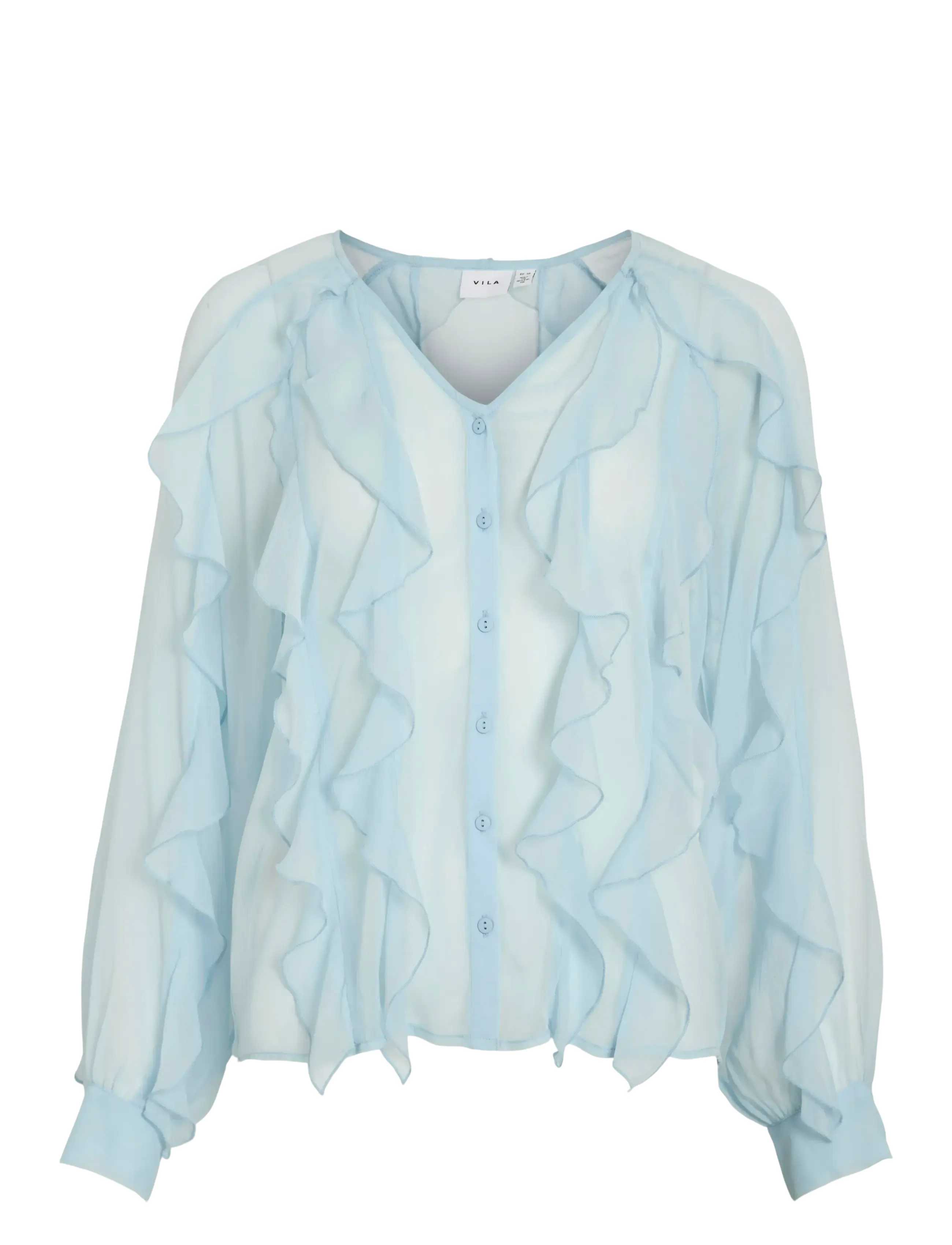 Vila VIMITALLA V-NECK L/S FLOUNCE SHIRT - Transitional Layering - WINTER SKY / blue