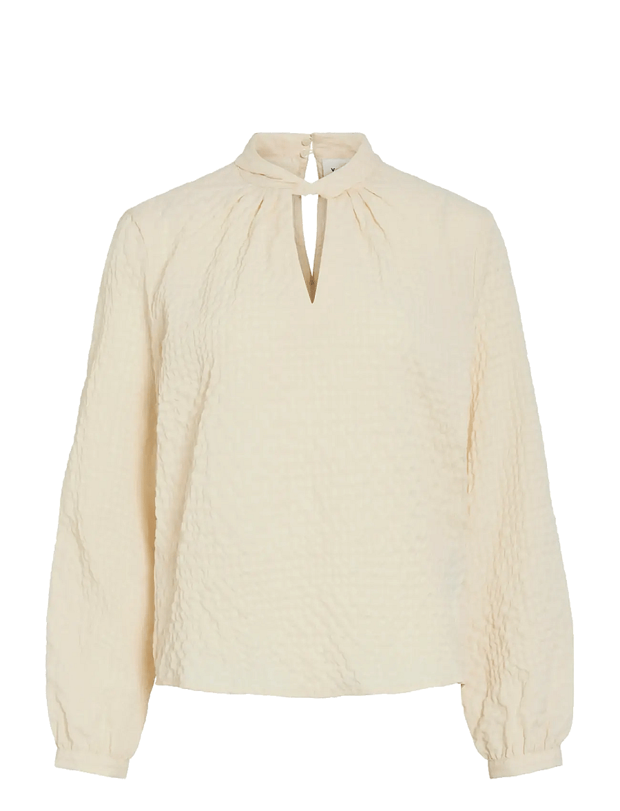 Vila - VIVEAMA L/S HIGH NECK TOP/PB - langärmelige blusen - birch - 1