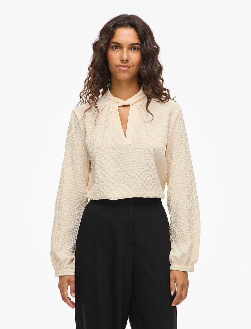 Vila - VIVEAMA L/S HIGH NECK TOP/PB - langärmlige blusen - birch - 0