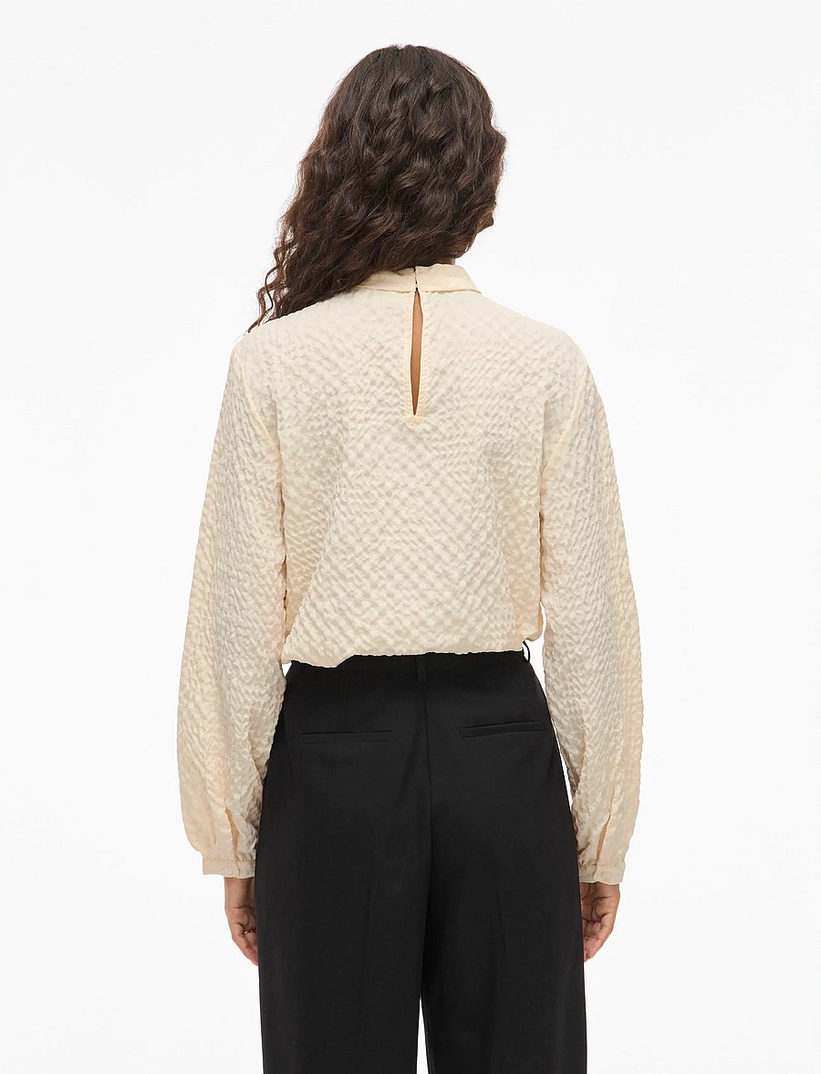 Vila - VIVEAMA L/S HIGH NECK TOP/PB - langärmelige blusen - birch - 3