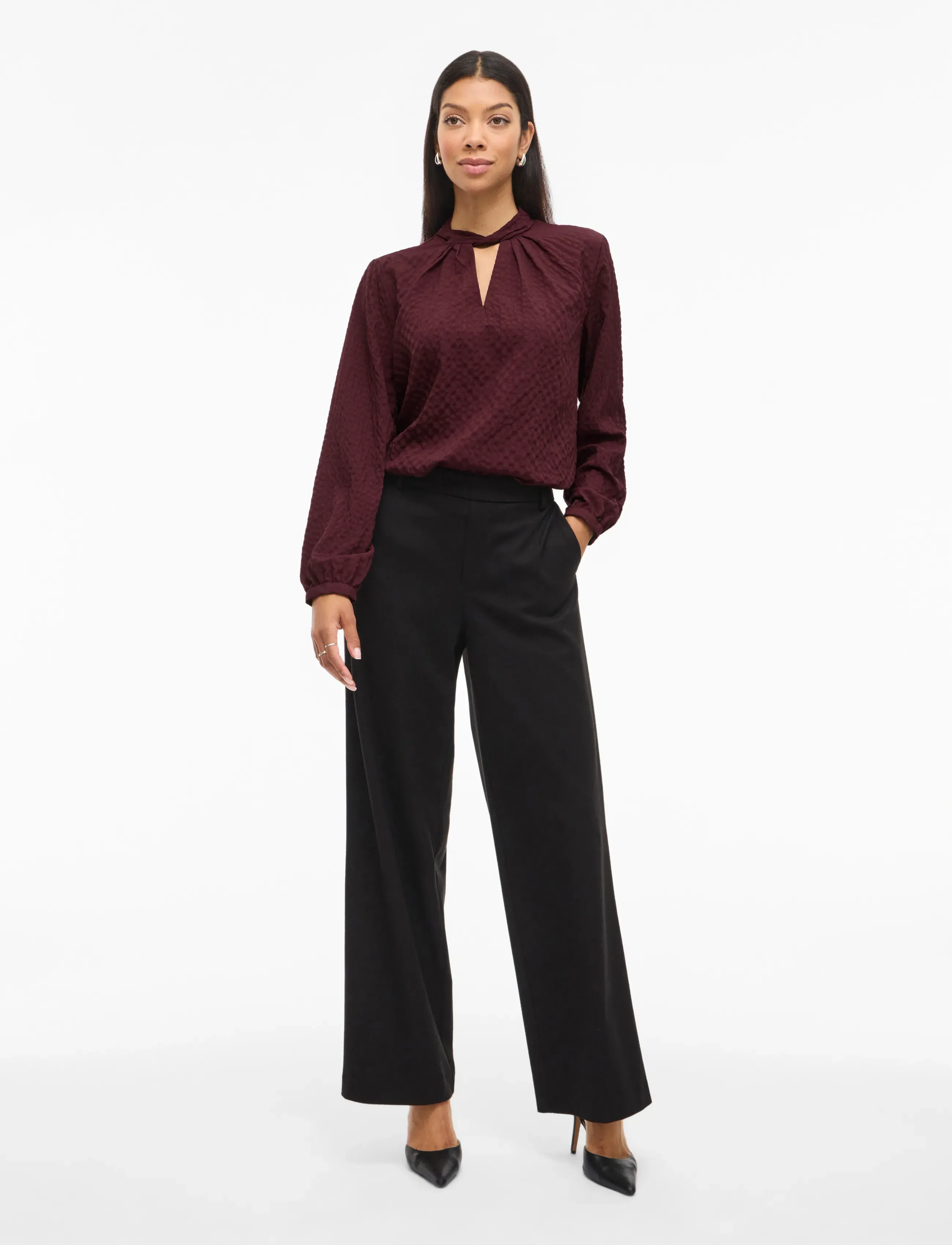 Vila VIVEAMA L/S HIGH NECK TOP/PB - Bluser - FIG / burgundy