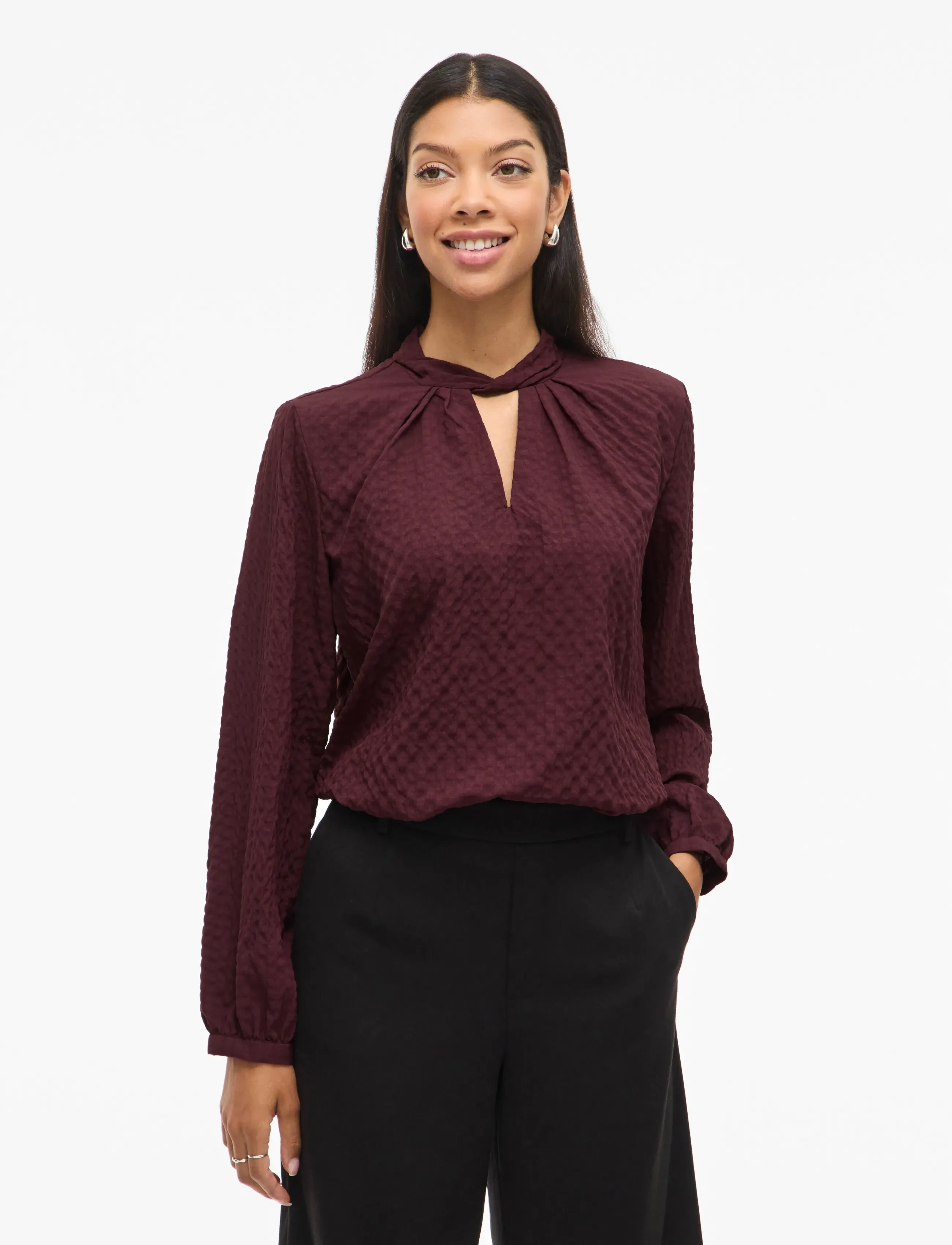 Vila - VIVEAMA L/S HIGH NECK TOP/PB - long sleeved blouses - fig - 4
