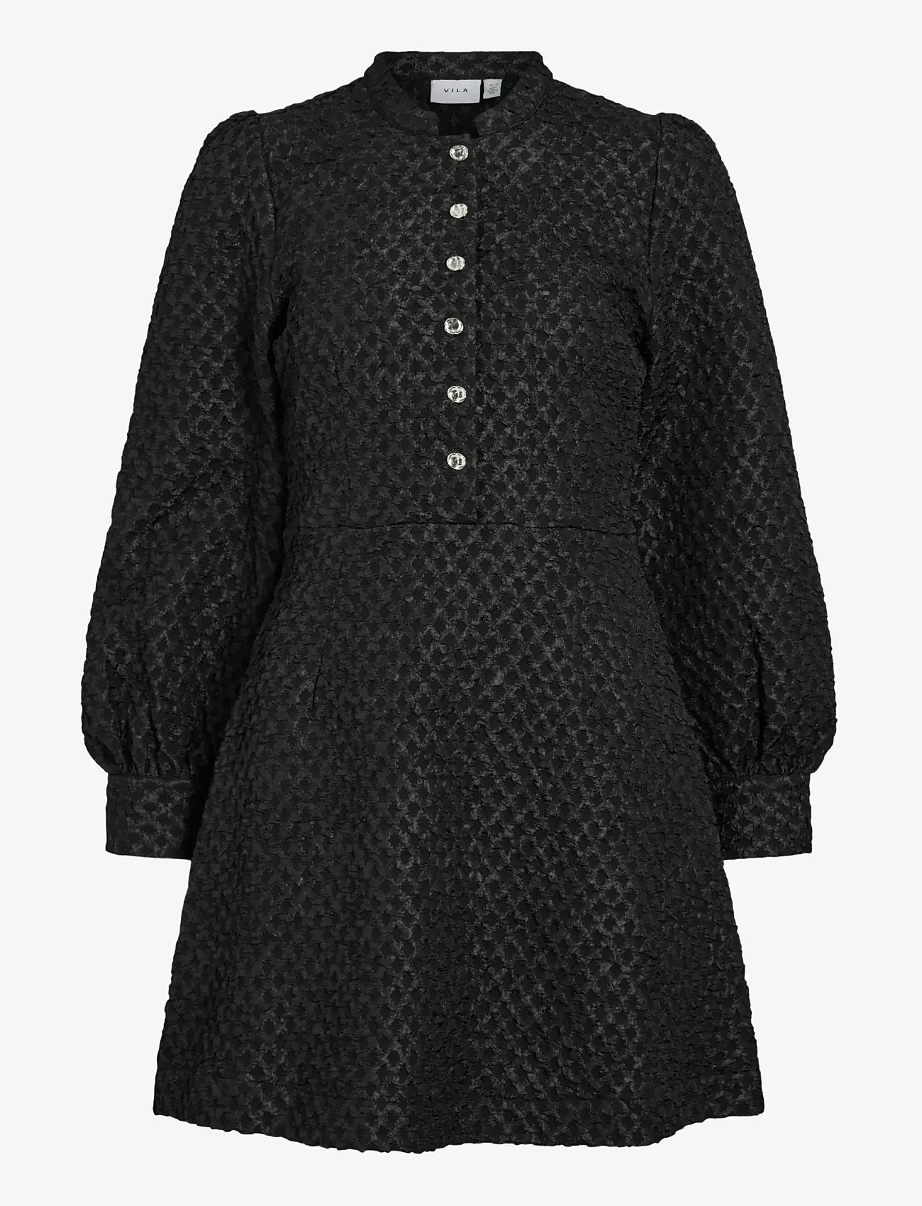 Vila - VITALIAMA L/S JAQCUARD DRESS - shirt dresses - black beauty - 0