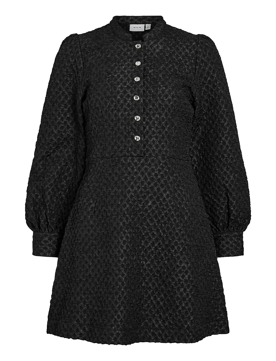 Vila - VITALIAMA L/S JAQCUARD DRESS - skjortekjoler - black beauty - 0