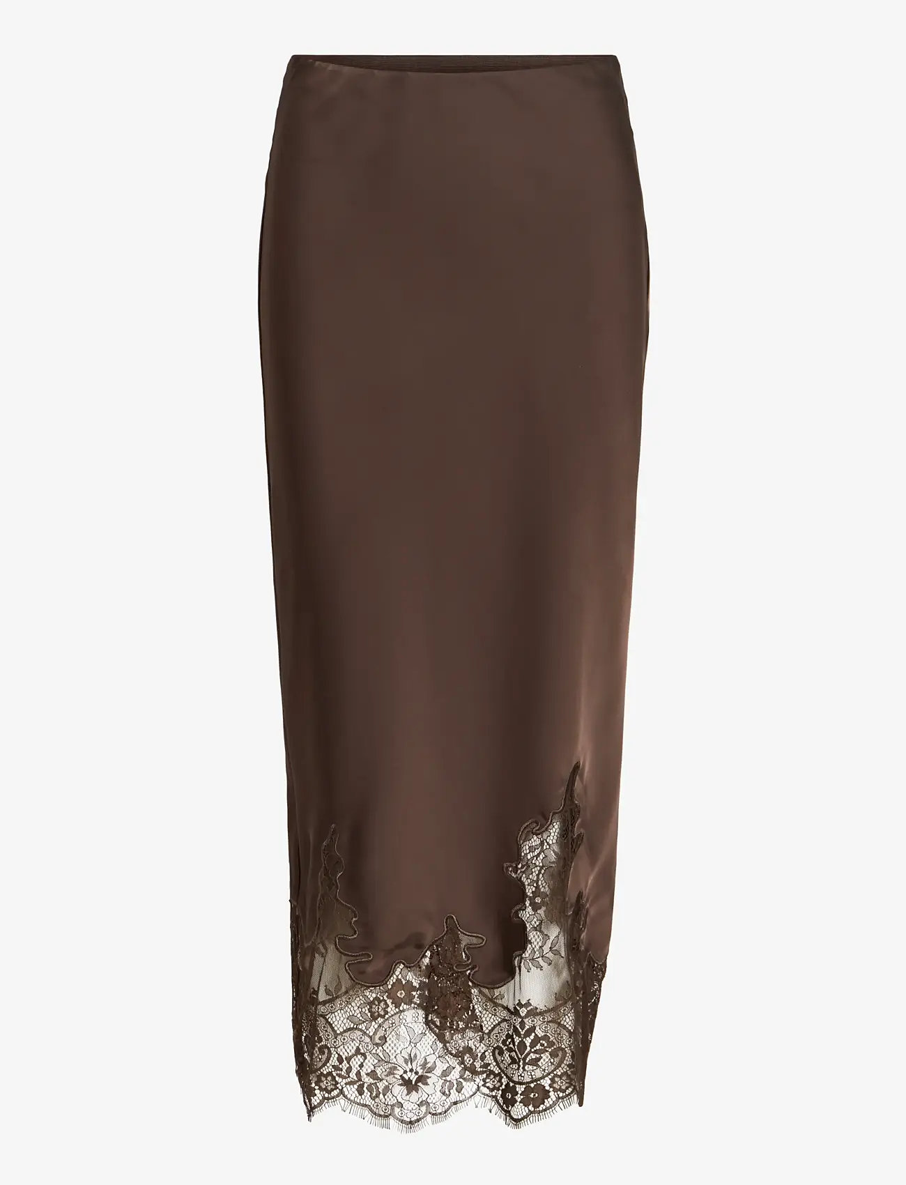 Vila - VISABEL HW MIDI LACE DETAIL SKIRT - satinnederdele - chocolate brown - 1