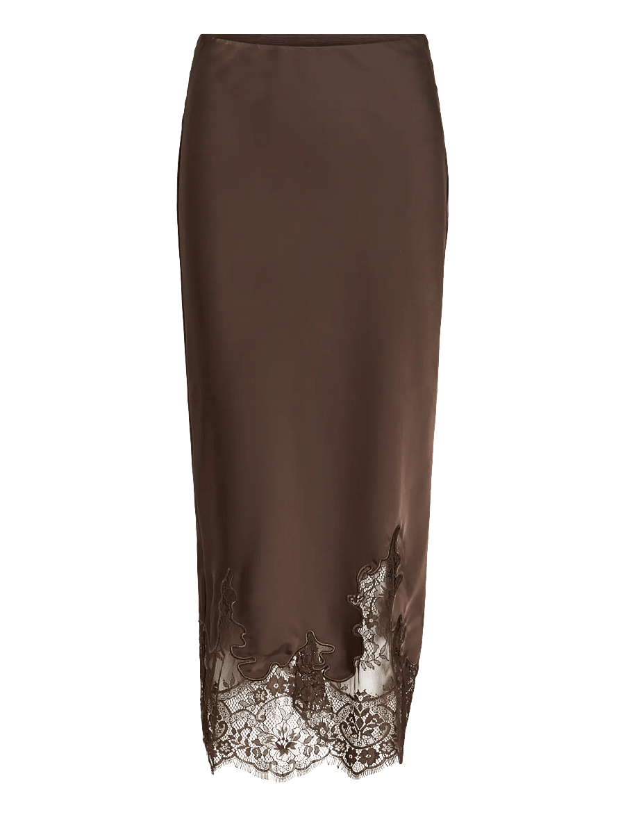 Vila - VISABEL HW MIDI LACE DETAIL SKIRT - chocolate brown - 1