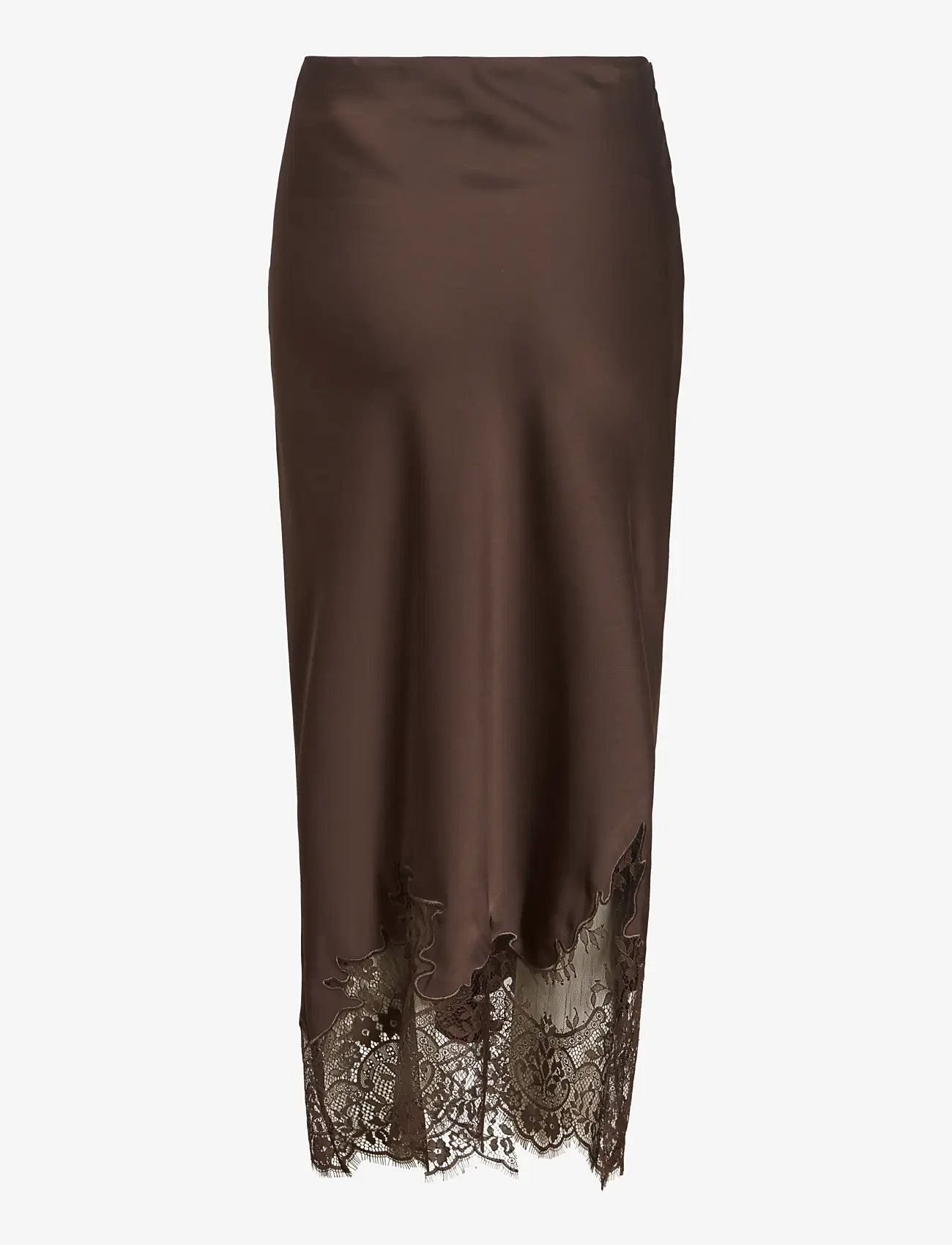 Vila - VISABEL HW MIDI LACE DETAIL SKIRT - satinnederdele - chocolate brown - 2