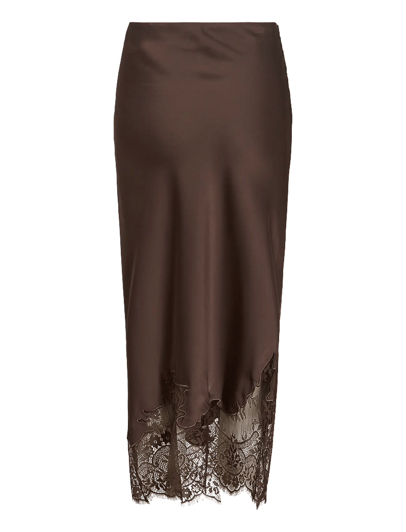 Vila - VISABEL HW MIDI LACE DETAIL SKIRT - satinnederdele - chocolate brown - 2