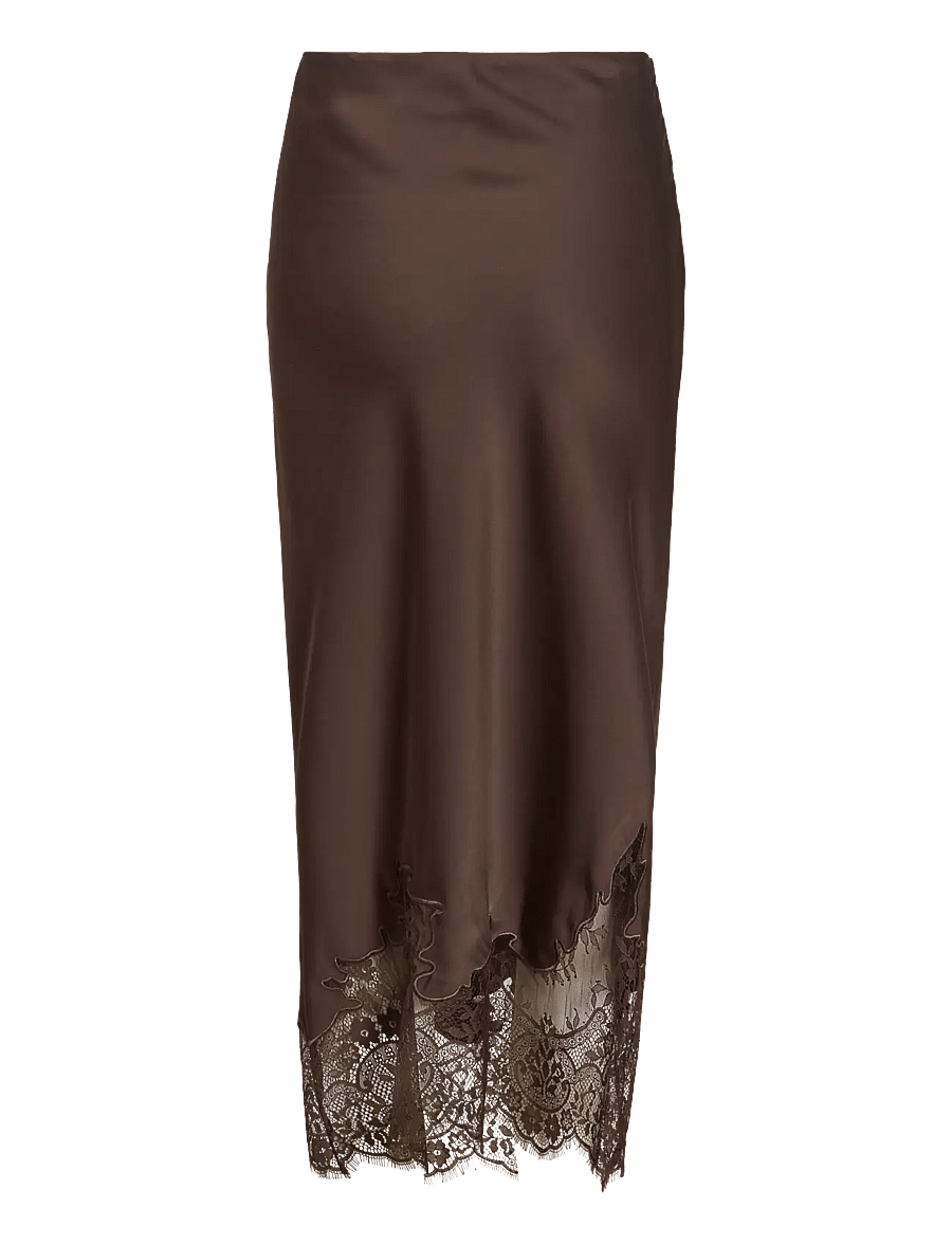 Vila - VISABEL HW MIDI LACE DETAIL SKIRT - chocolate brown - 2