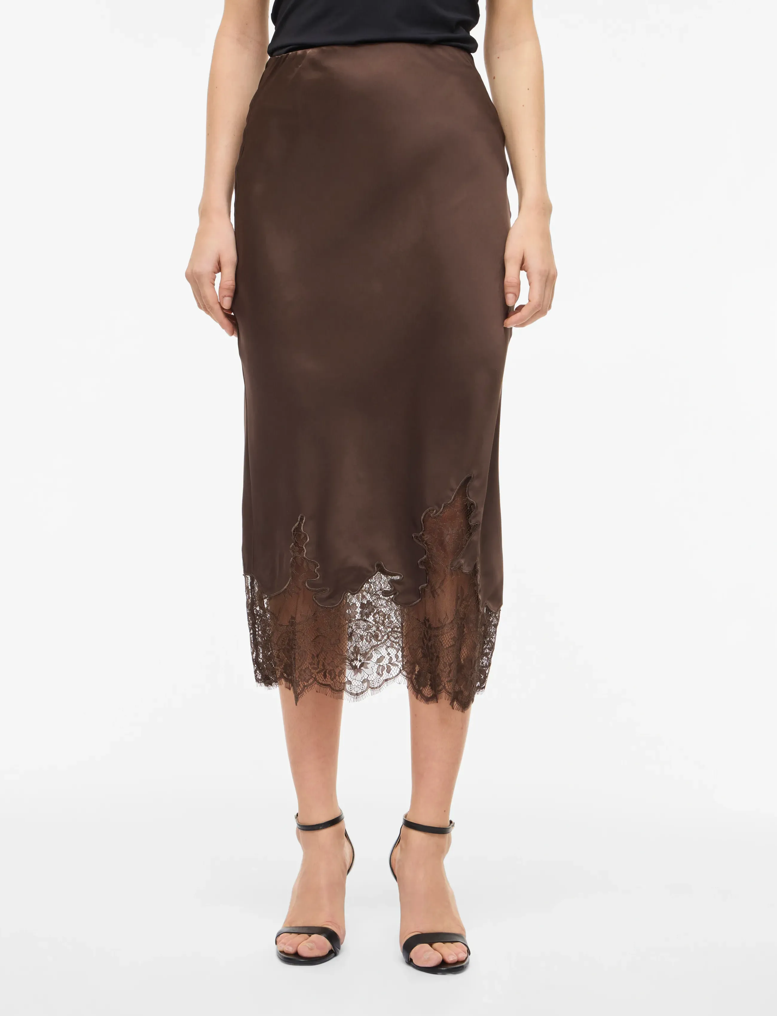 Vila VISABEL HW MIDI LACE DETAIL SKIRT - Röcke - CHOCOLATE BROWN / brown