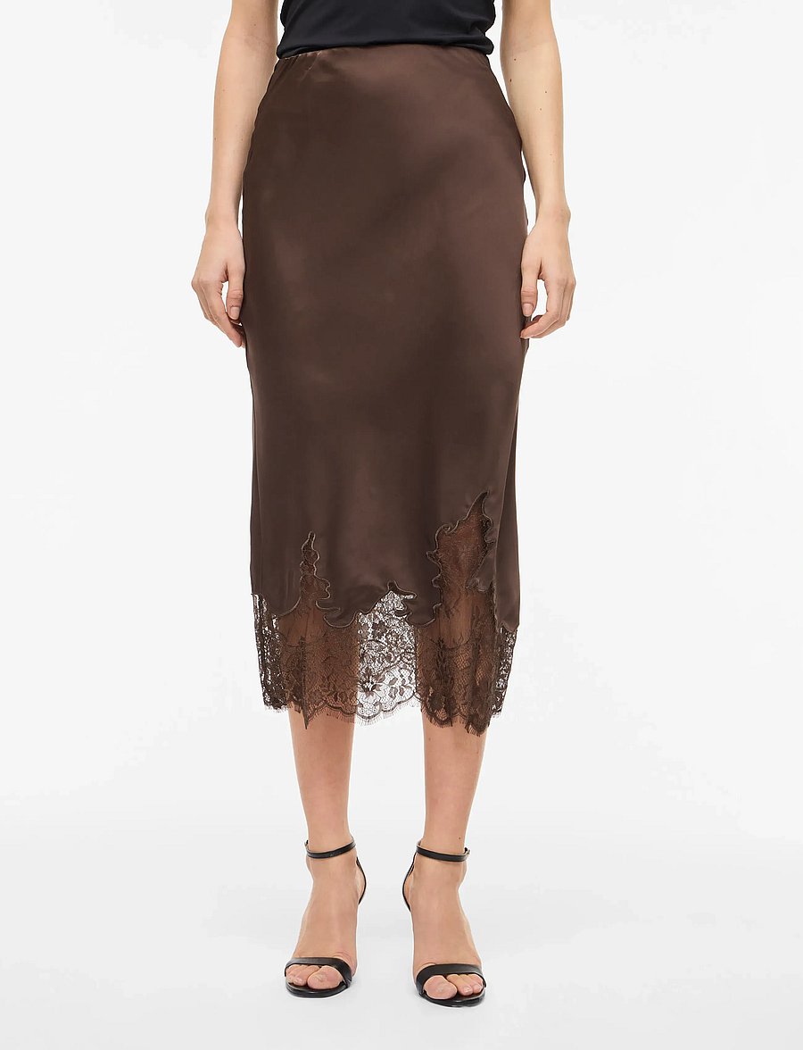 Vila - VISABEL HW MIDI LACE DETAIL SKIRT - chocolate brown - 0