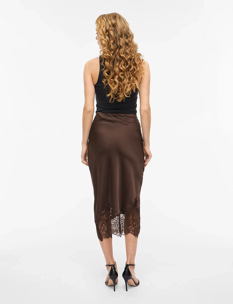 Vila - VISABEL HW MIDI LACE DETAIL SKIRT - satinnederdele - chocolate brown - 4