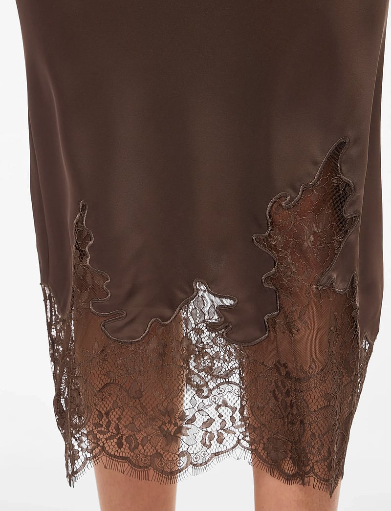 Vila - VISABEL HW MIDI LACE DETAIL SKIRT - satinnederdele - chocolate brown - 5