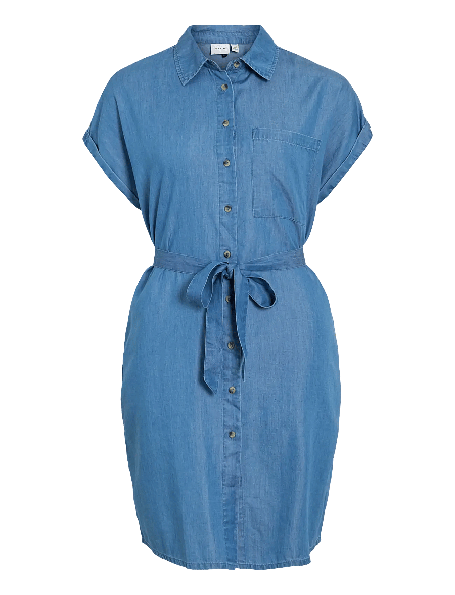 Vila - VINORI S/S SHIRT DRESS - NOOS - overhemdjurken - medium blue denim - 1