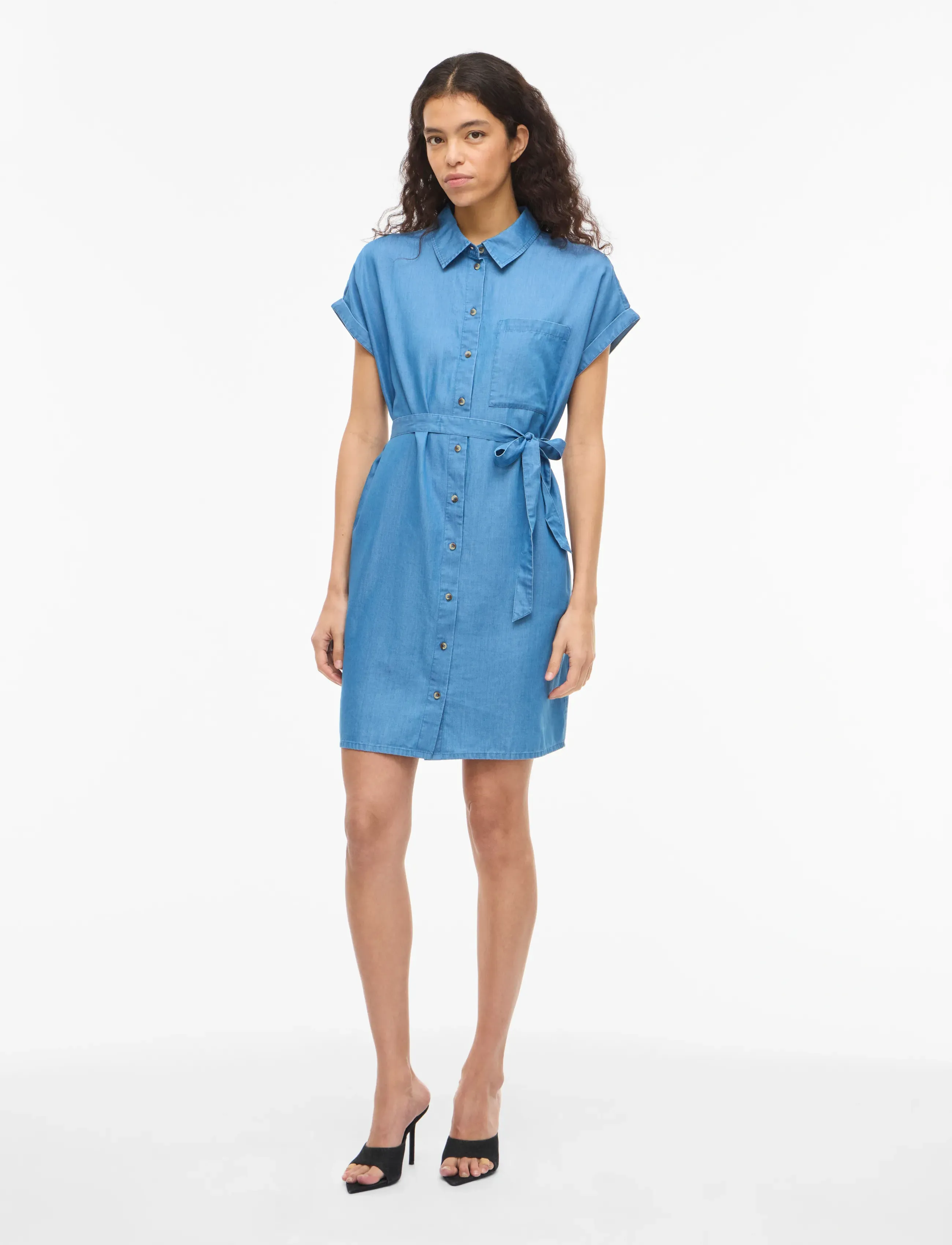 Vila Vinori S/S Shirt Dress Noos, 38, Dresses, Blau - Short Dress, Frauen