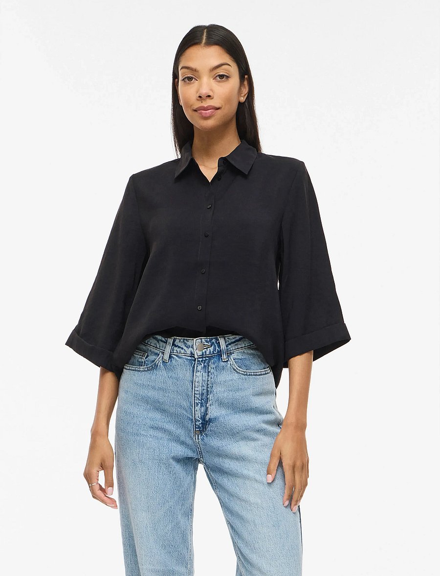 Vila - VIHULA 3/4 SHIRT - NOOS - kortärmade skjortor - black beauty - 0