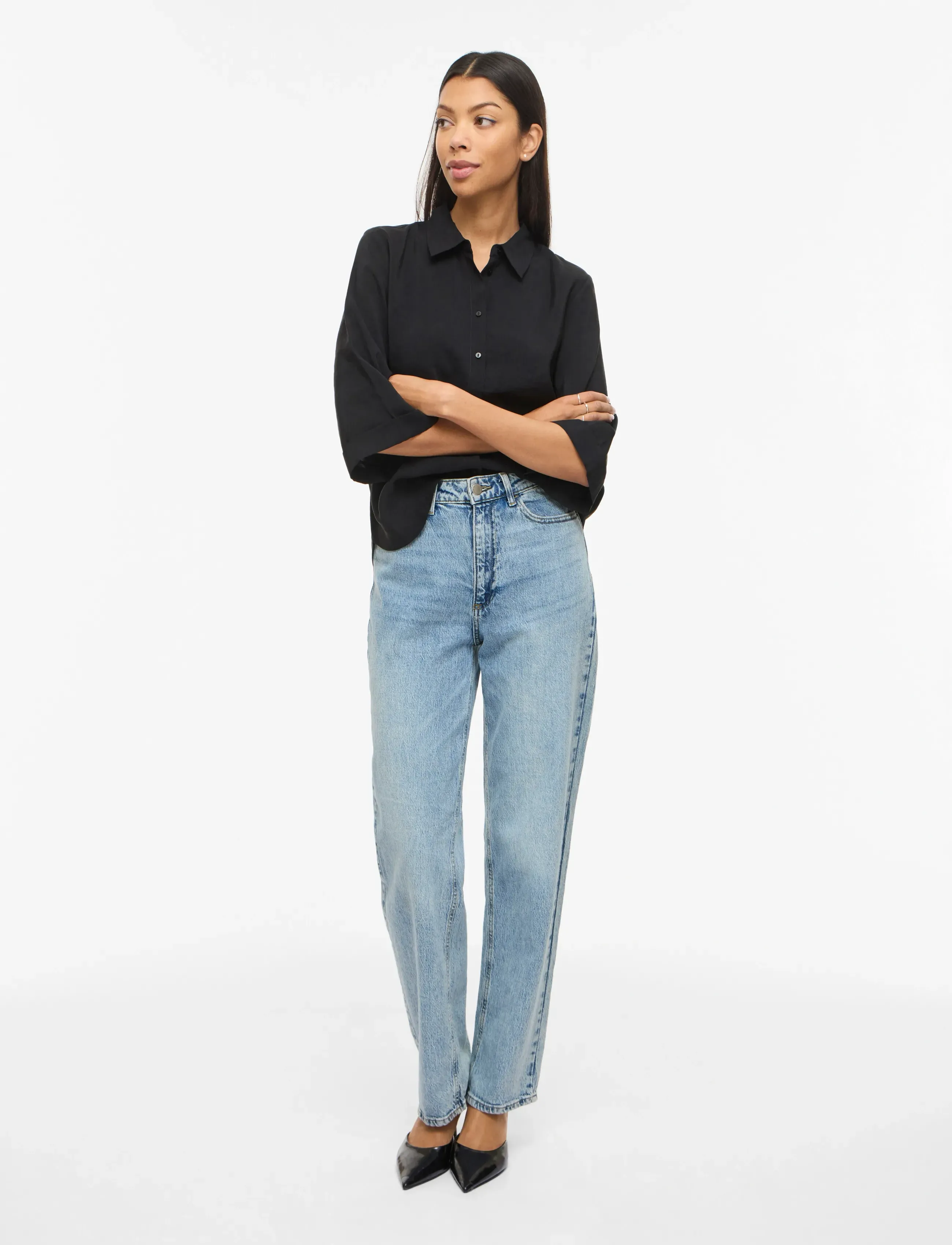 Vila - VIHULA 3/4 SHIRT - NOOS - lühikeste varrukatega särgid - black beauty - 4