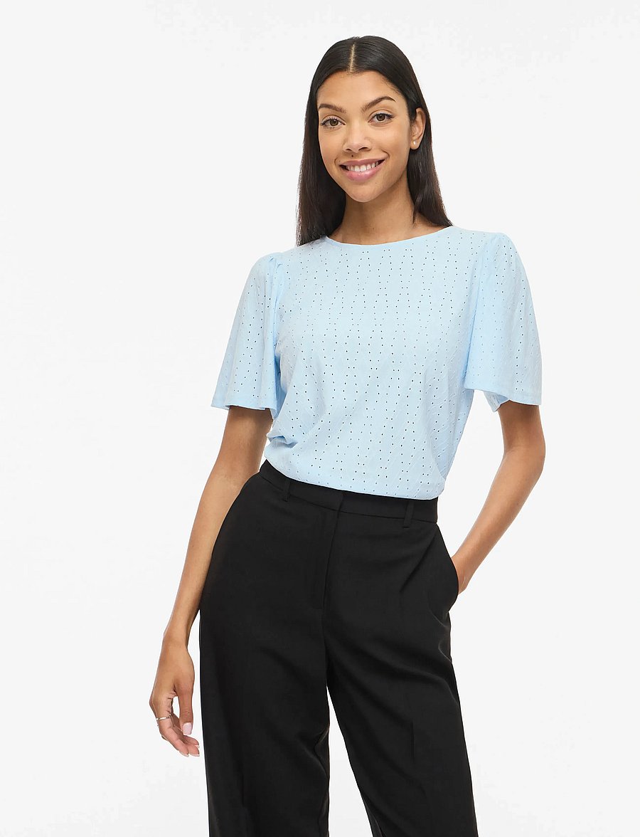 Vila - VIBELLI O-NECK S/S TOP - NOOS - lühikeste varrukatega pluusid - nantucket breeze - 0