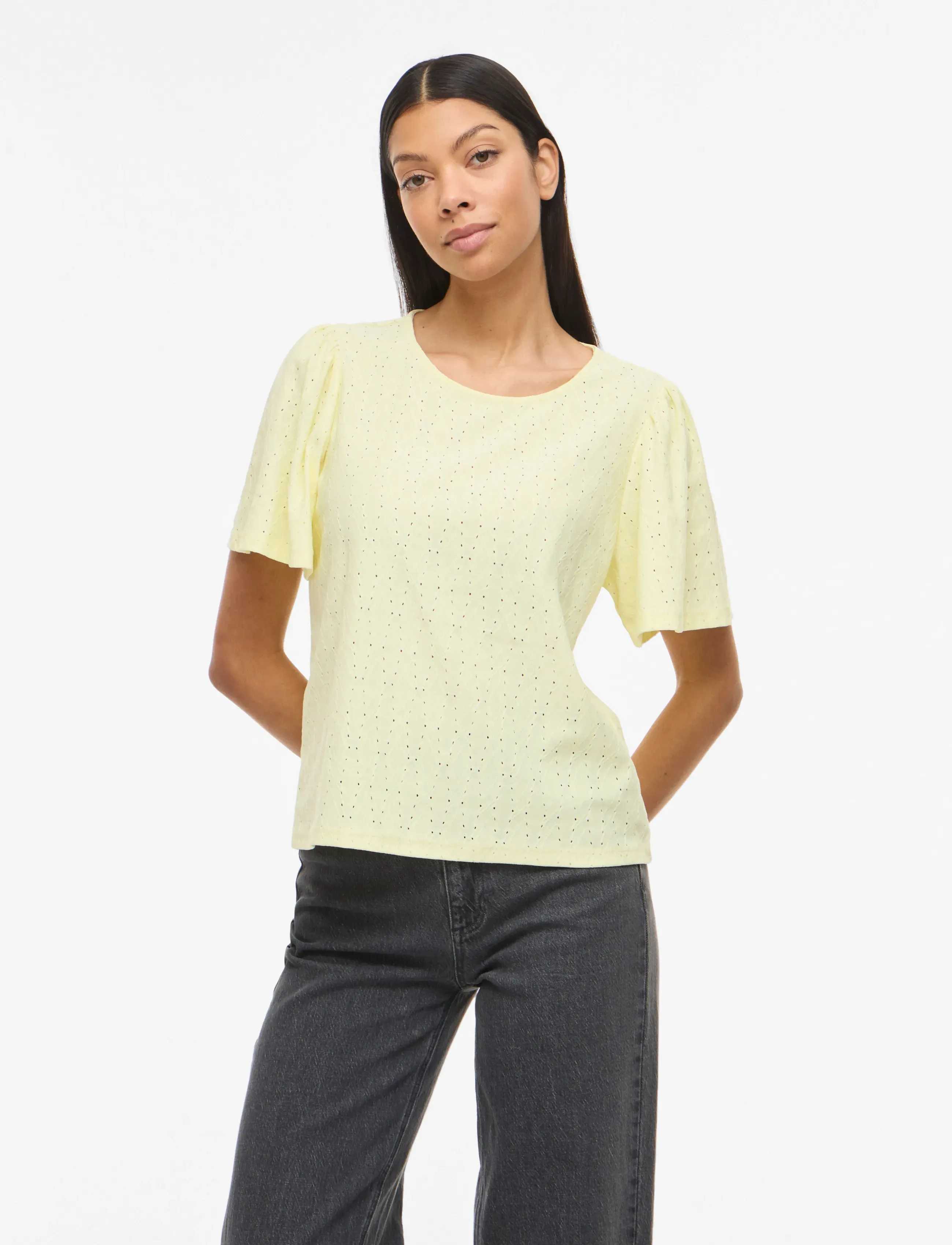 Vila VIBELLI O-NECK S/S TOP - NOOS - Blusen - PASTEL YELLOW / yellow