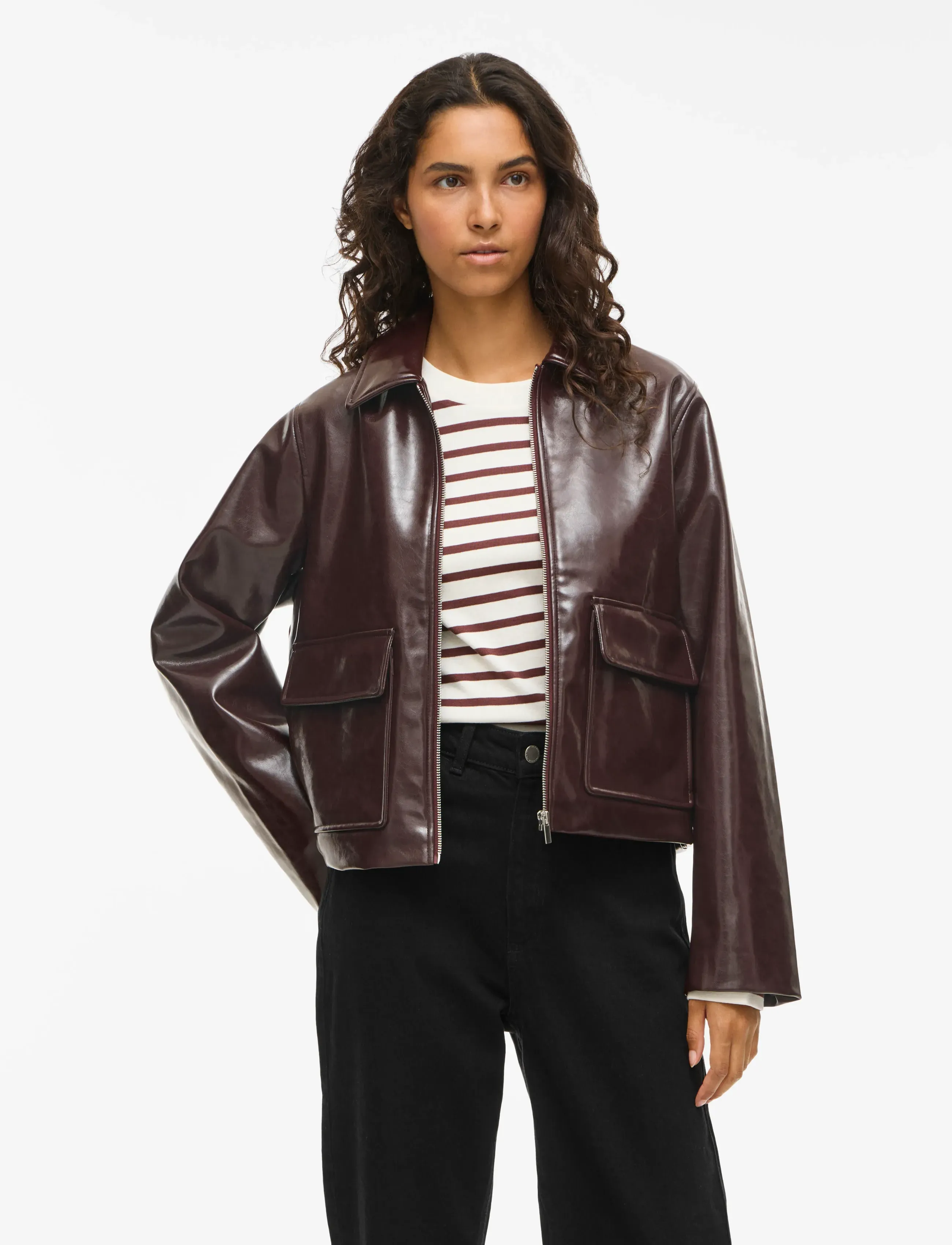 Vila Vijenora L/S Zip Short Jacket, 34, Jackets, Braun - Leather, Frauen