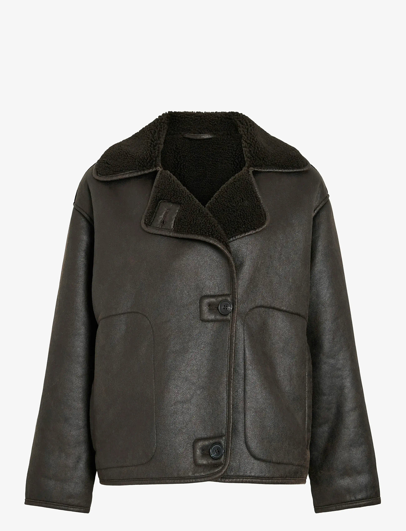 Vila - VIKADERA L/S SHEARLING JACKET - lederjacken - demitasse - 0