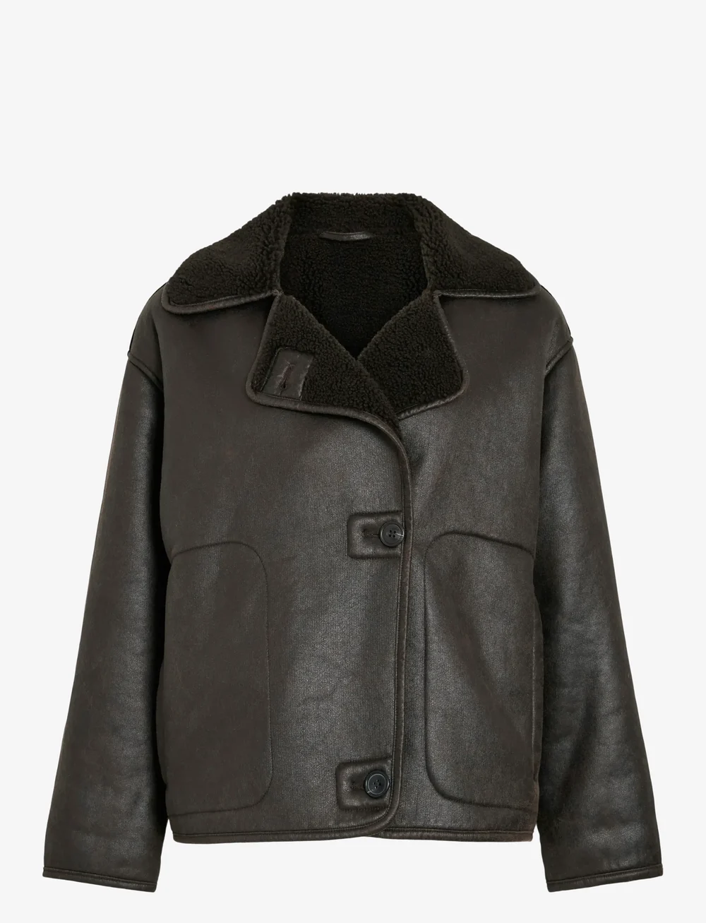 Vila - VIKADERA L/S SHEARLING JACKET - Ādas virsjakas - demitasse - 0