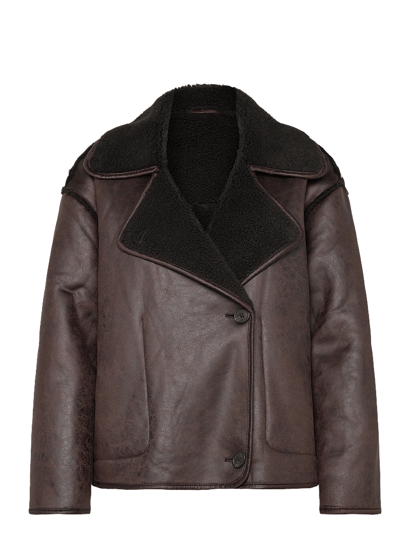 Vila - VIKADERA L/S SHEARLING JACKET - pavasarinės striukės - demitasse - 0