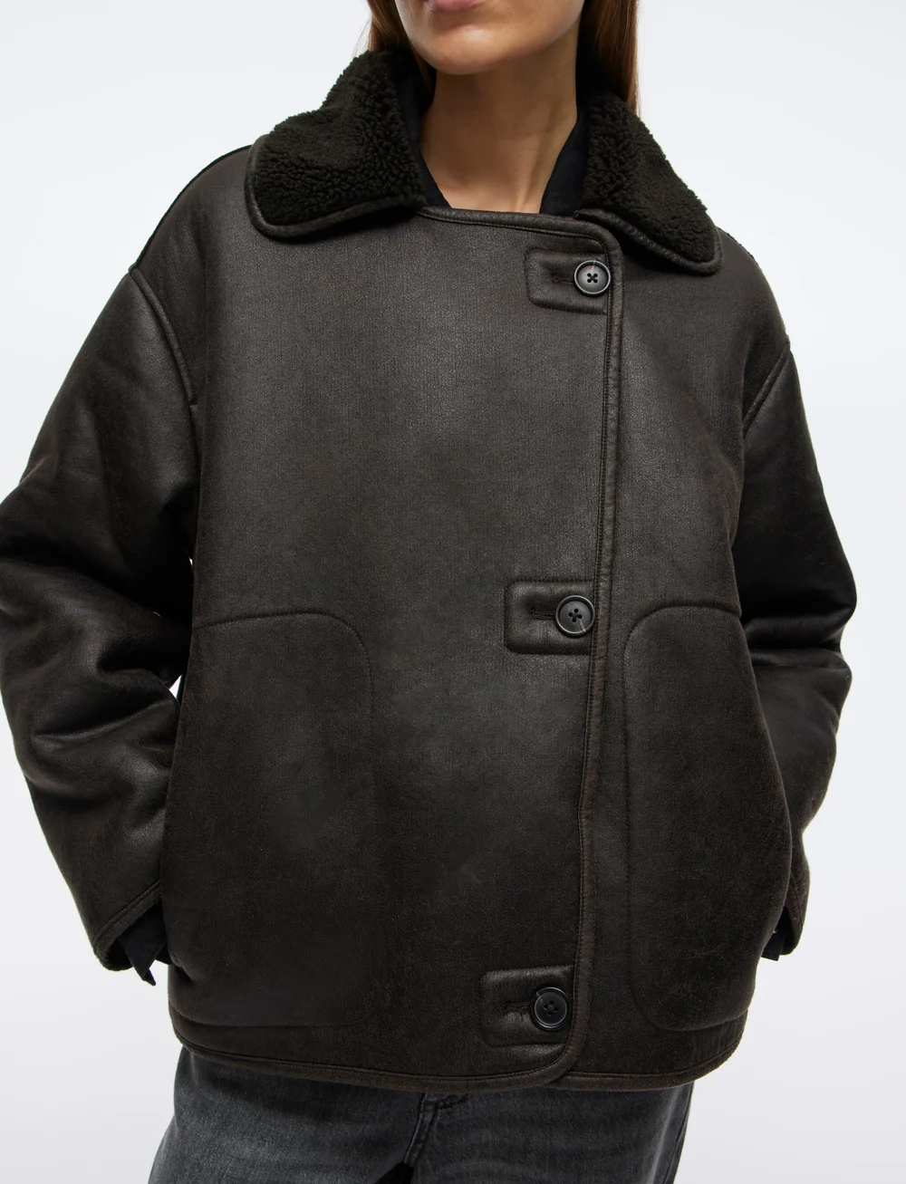 Vila - VIKADERA L/S SHEARLING JACKET - Ādas virsjakas - demitasse - 3