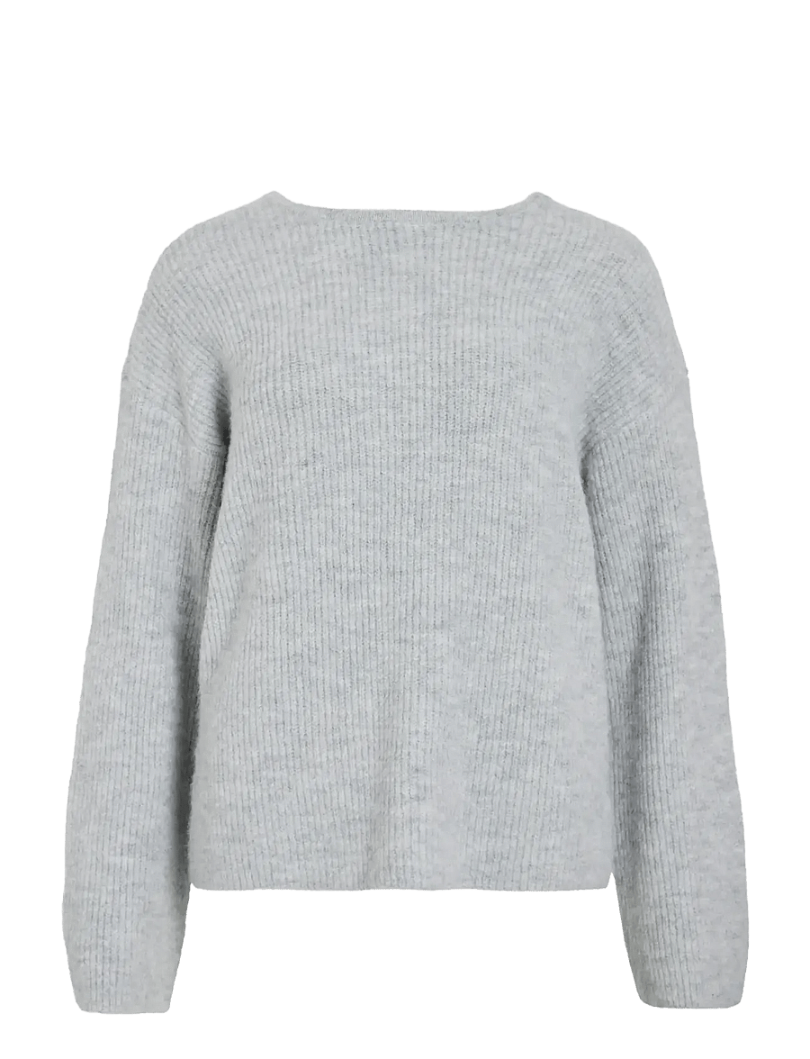 Vila - VIRETTA O-NECK L/S KNIT BOW TOP/LN - striktrøjer - light grey denim - 0