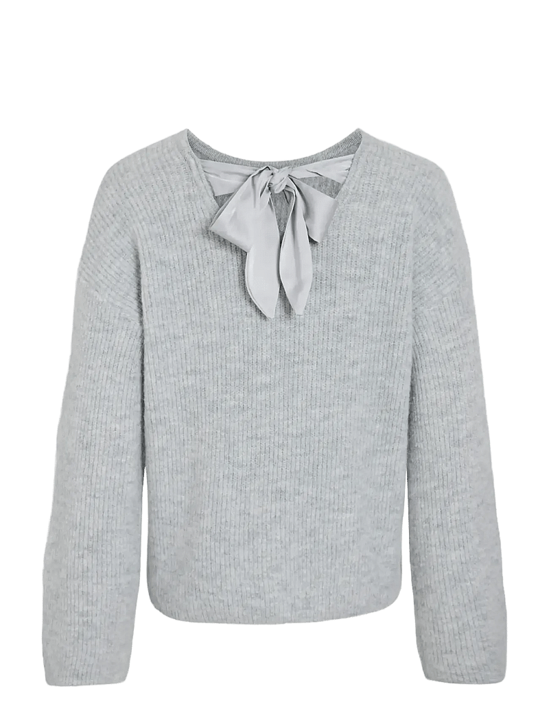 Vila - VIRETTA O-NECK L/S KNIT BOW TOP/LN - stickade tröjor - light grey denim - 1