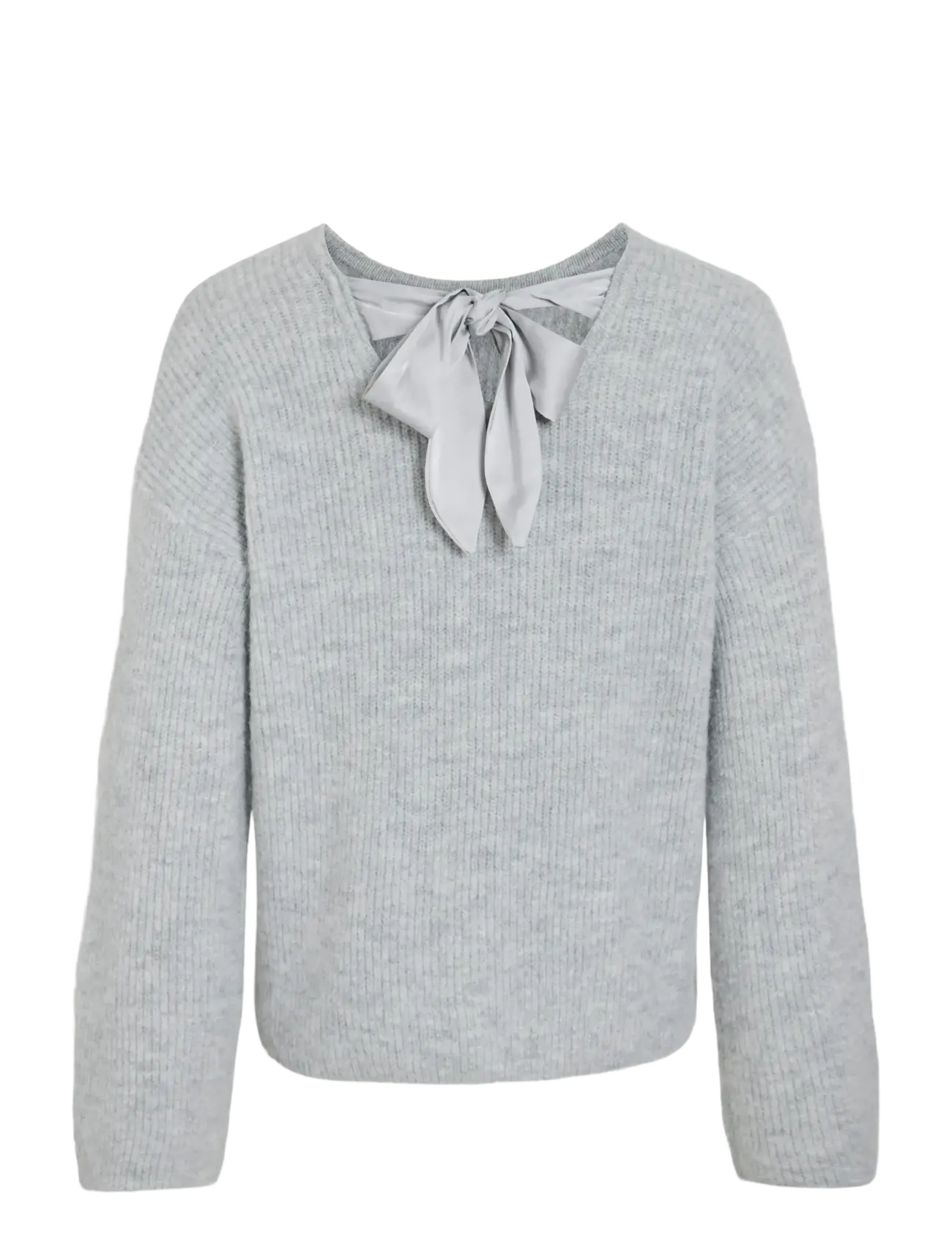 Vila - VIRETTA O-NECK L/S KNIT BOW TOP/LN - striktrøjer - light grey denim - 1