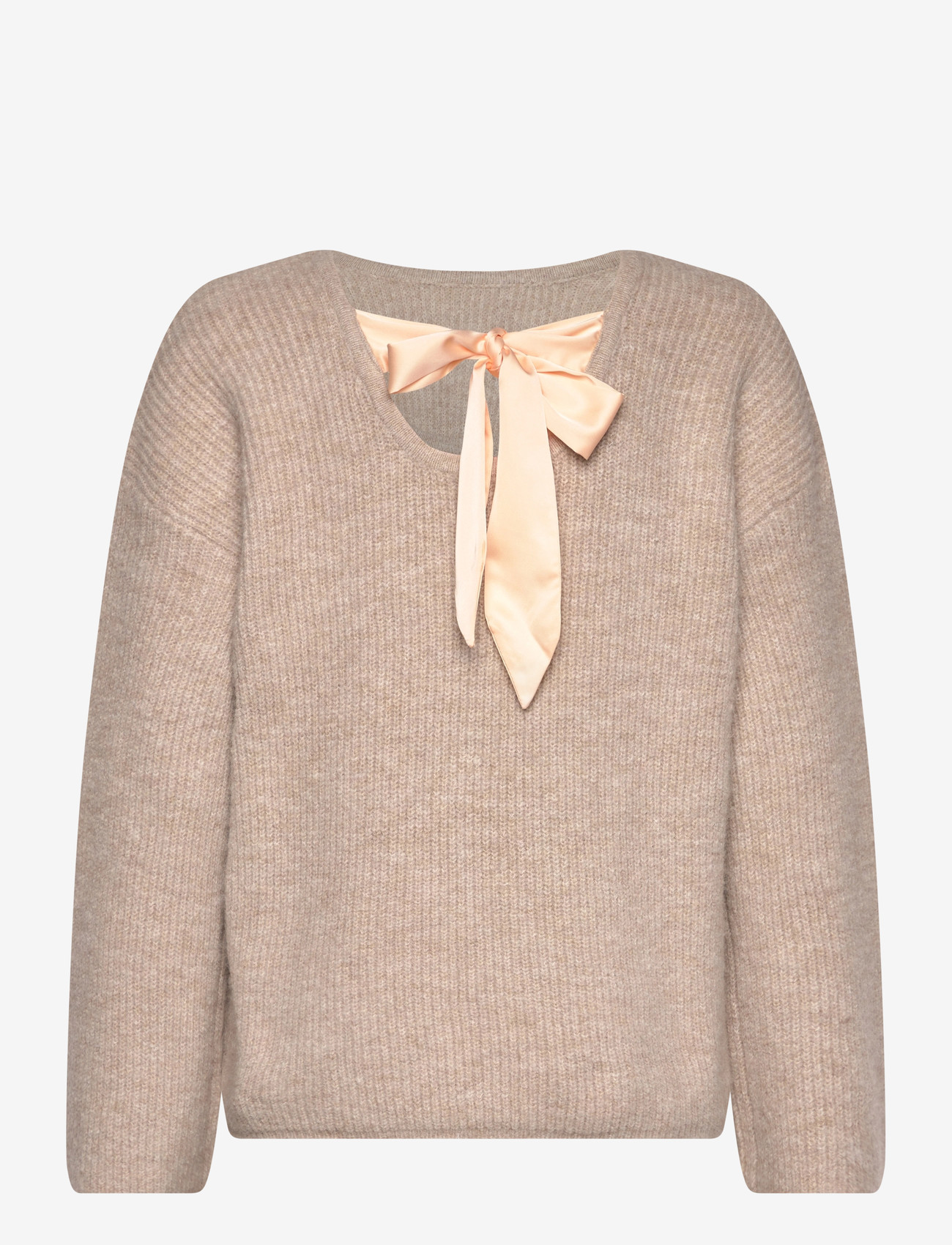 Vila - VIRETTA O-NECK L/S KNIT BOW TOP/LN - sviitrid - natural melange - 1