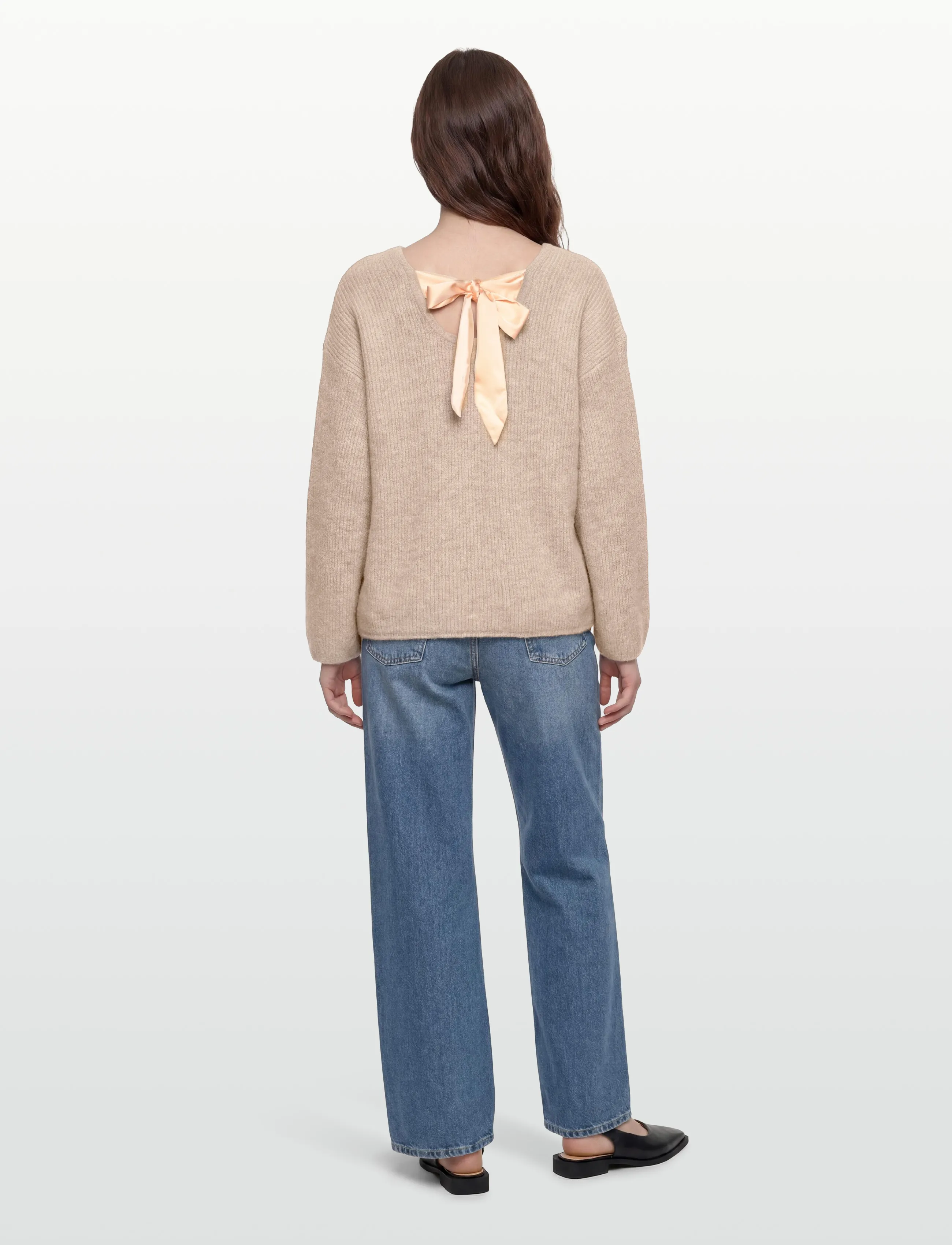 Vila - VIRETTA O-NECK L/S KNIT BOW TOP/LN - pullover - natural melange - 4