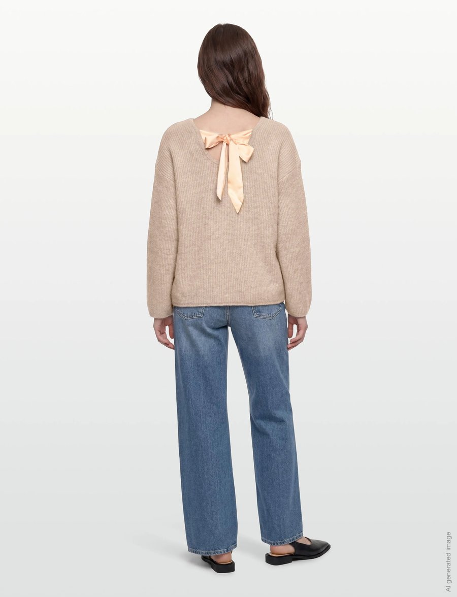 Vila - VIRETTA O-NECK L/S KNIT BOW TOP/LN - pullover - natural melange - 4