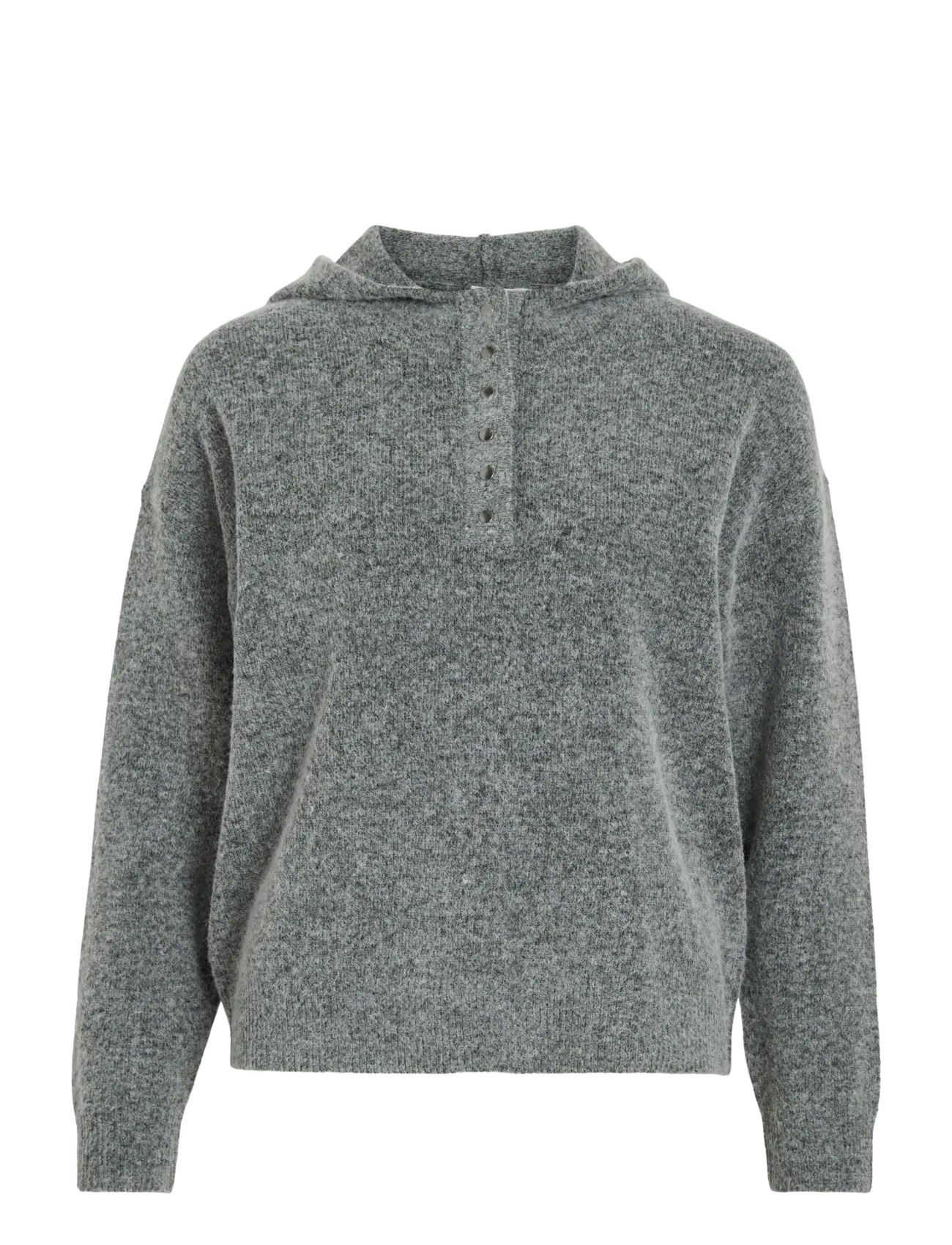 VICASTI HOODIE L/S BUTTON KNIT TOP - MEDIUM GREY MELANGE