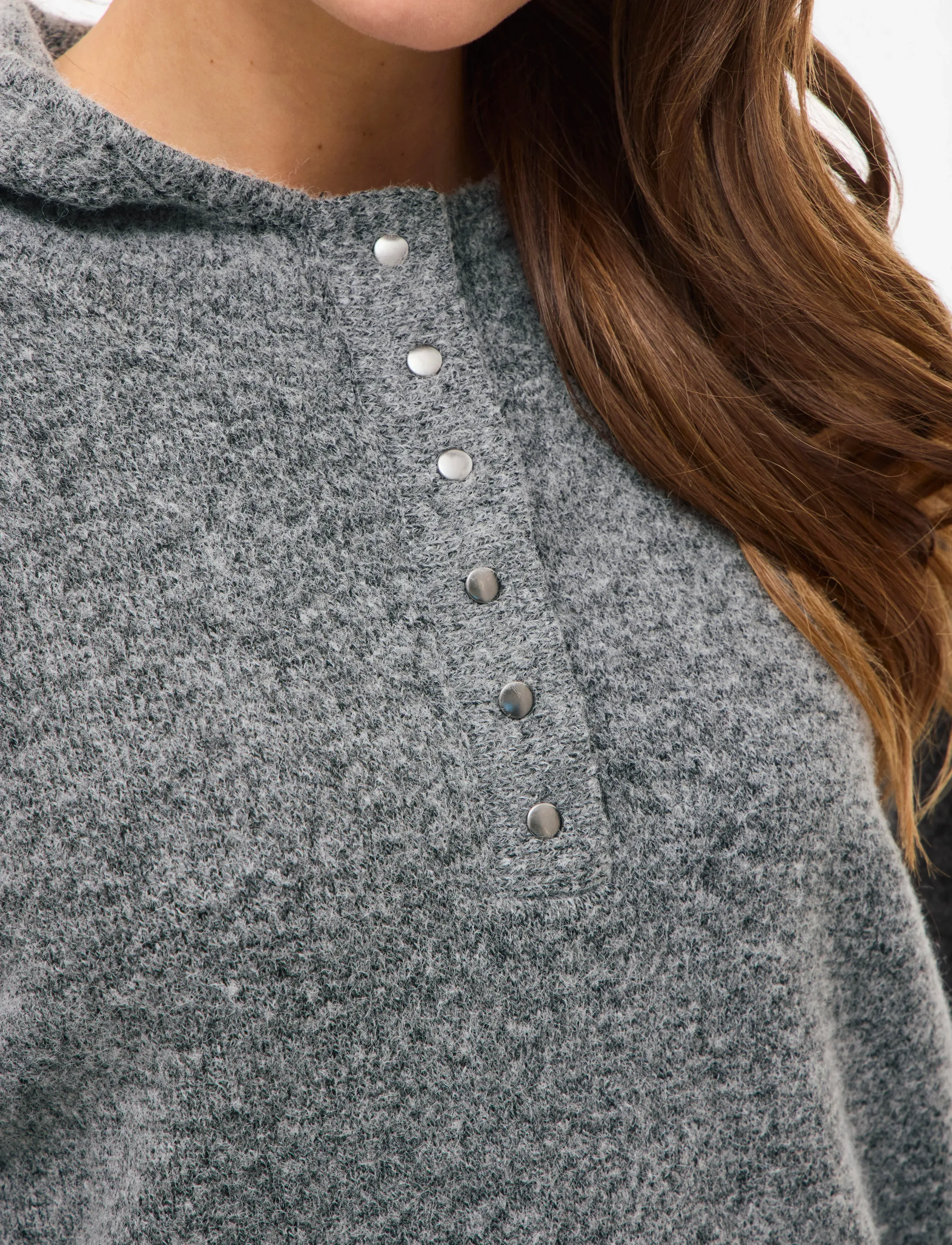Vila - VICASTI HOODIE L/S BUTTON KNIT TOP - pullover - medium grey melange - 4