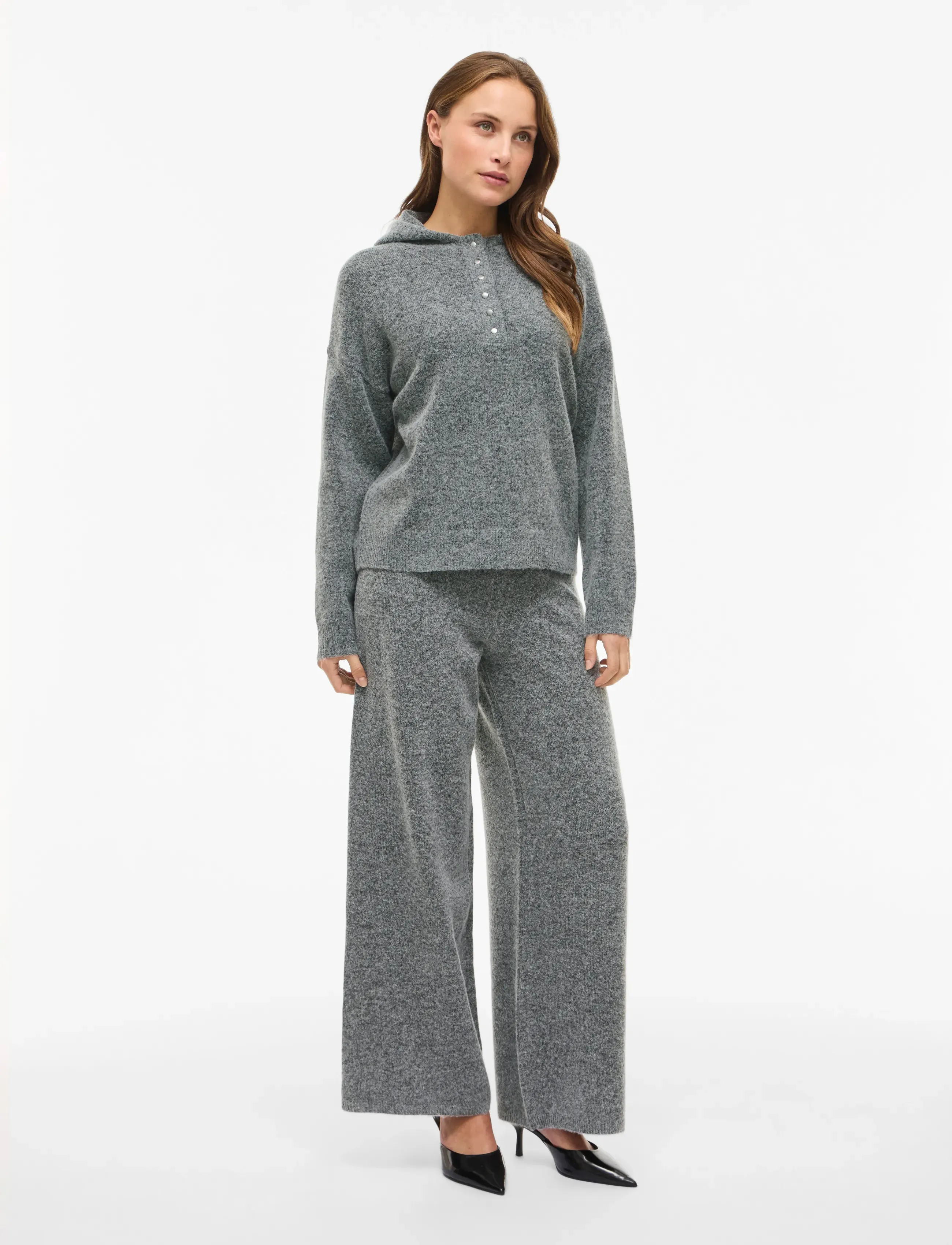 Vila - VICASTI HOODIE L/S BUTTON KNIT TOP - pullover - medium grey melange - 5