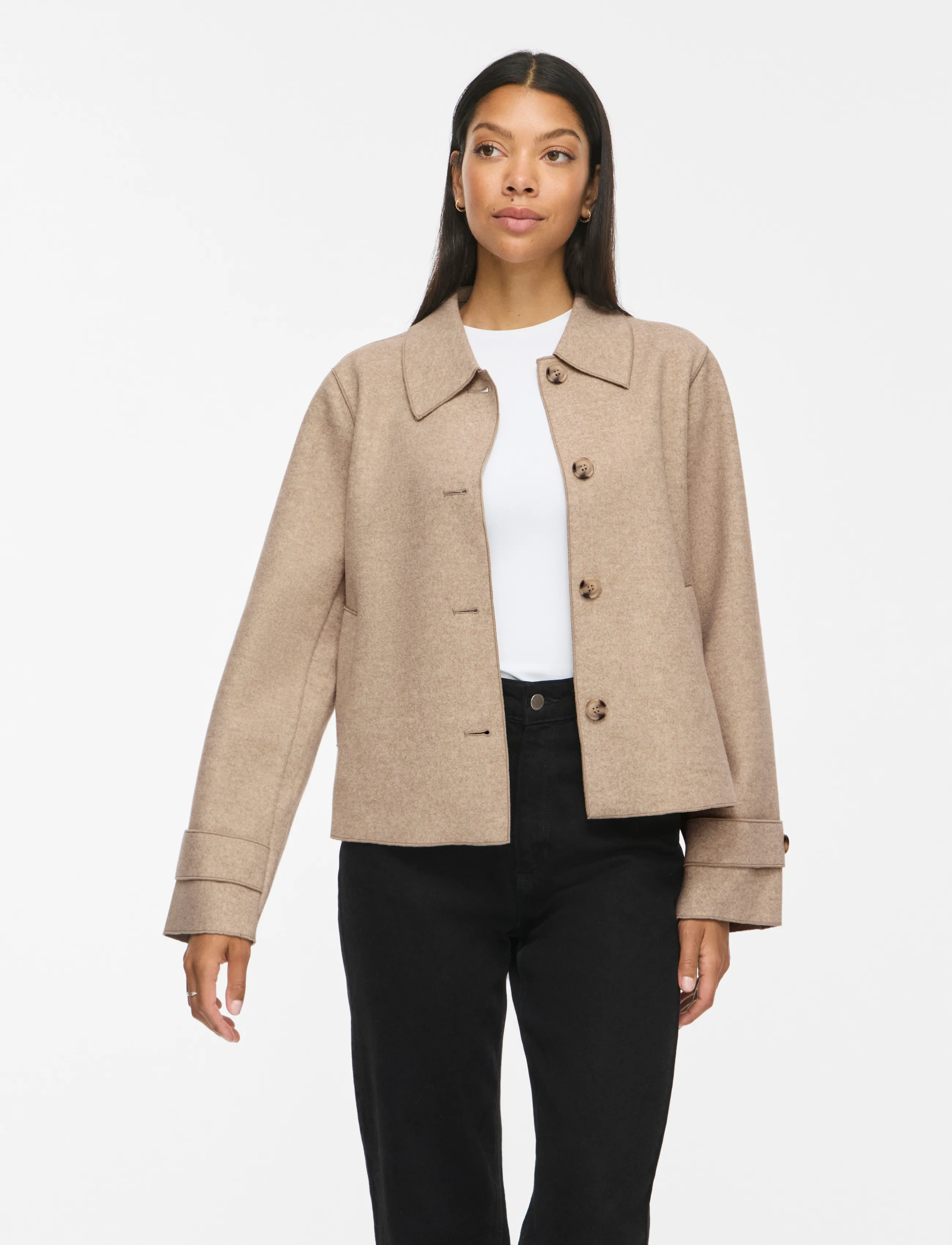 Vila Vijuice L/S Short Jacket Noos, 44, Jackets, Beige - Wool Frauen