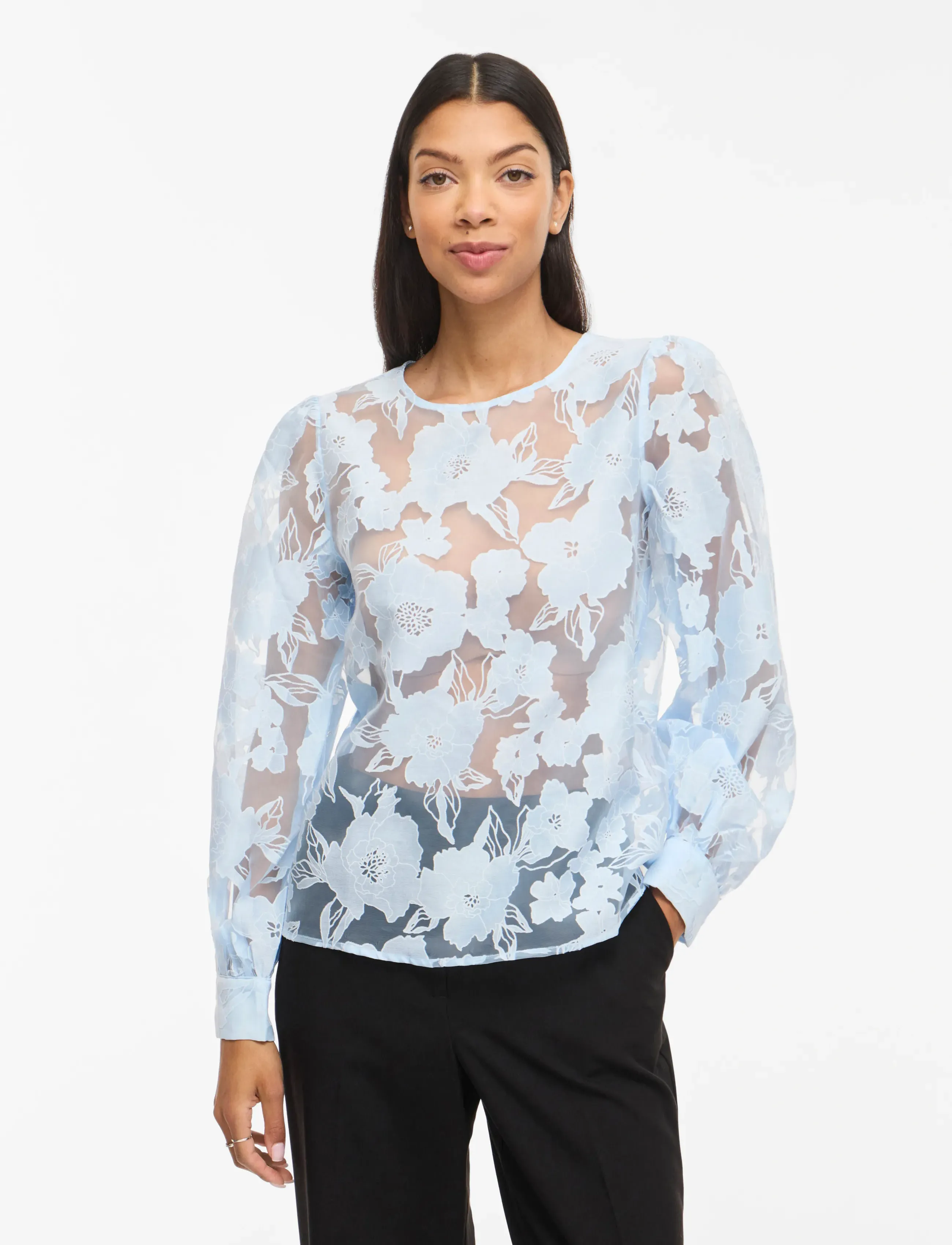 Vila Vibillie O-Neck L/S Top, 34, Blue, Bluser > Langærmede, Dame