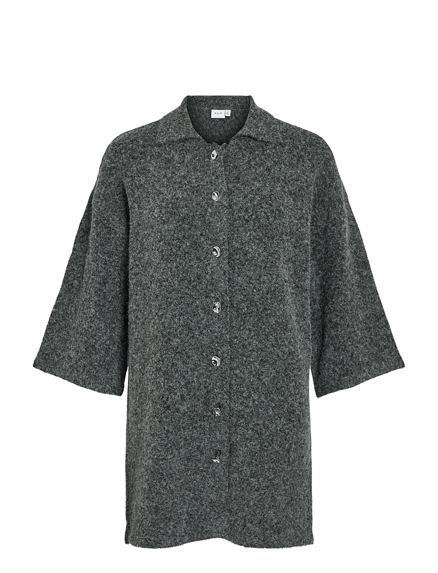 Vila - VILAURI 3/4 SLEEVE KNIT DRESS - hemdkleider - medium grey melange - 1