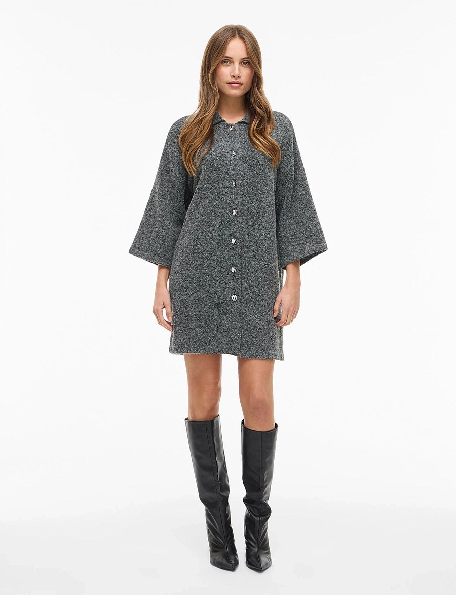 Vila - VILAURI 3/4 SLEEVE KNIT DRESS - hemdkleider - medium grey melange - 0