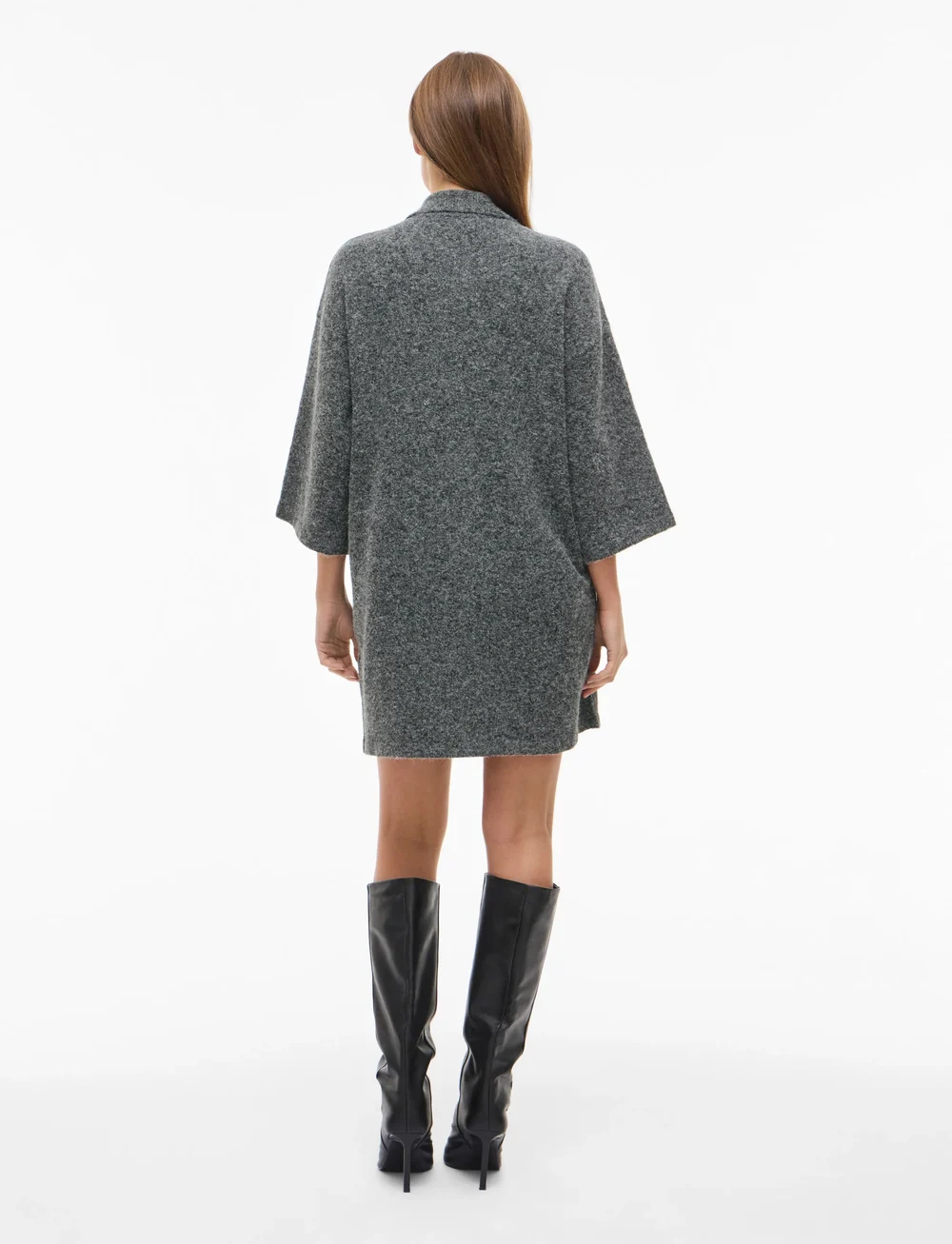 Vila - VILAURI 3/4 SLEEVE KNIT DRESS - särkkleidid - medium grey melange - 3